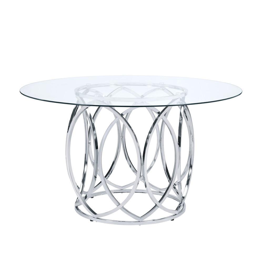 Marcy Round Dining Table Chrome - Picket House Furnishings: Tempered Glass, Modern Style, Seats 4