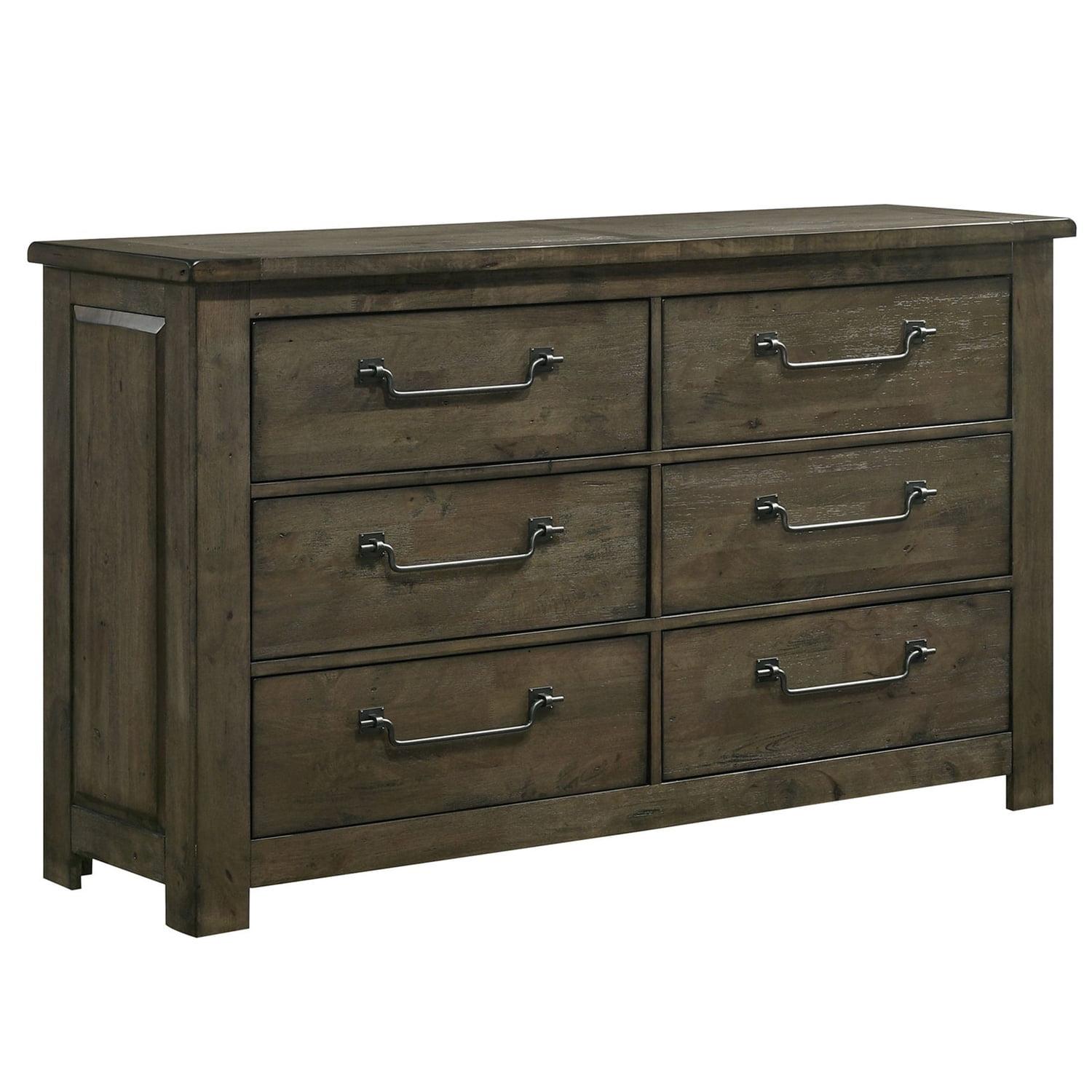 Weathered Gray Rustic Double Dresser with Metal Pulls