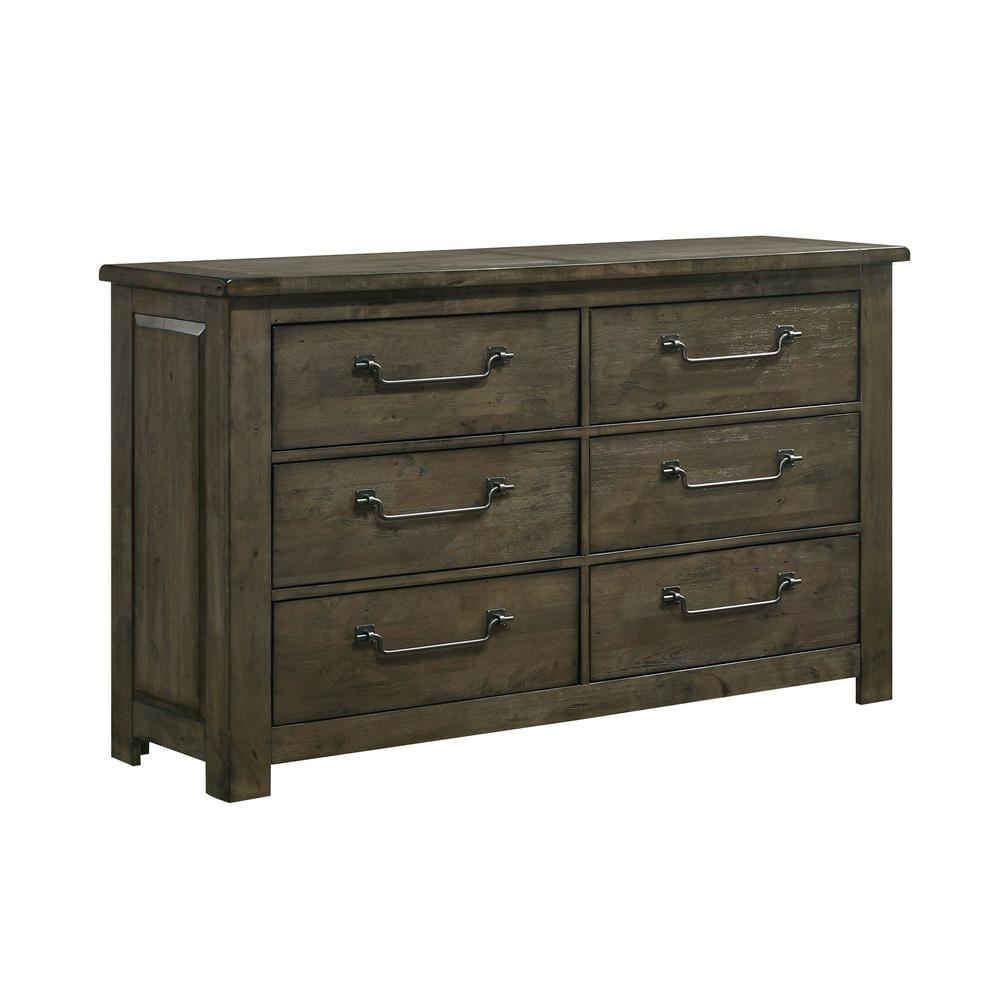 Weathered Gray Rustic Double Dresser with Metal Pulls