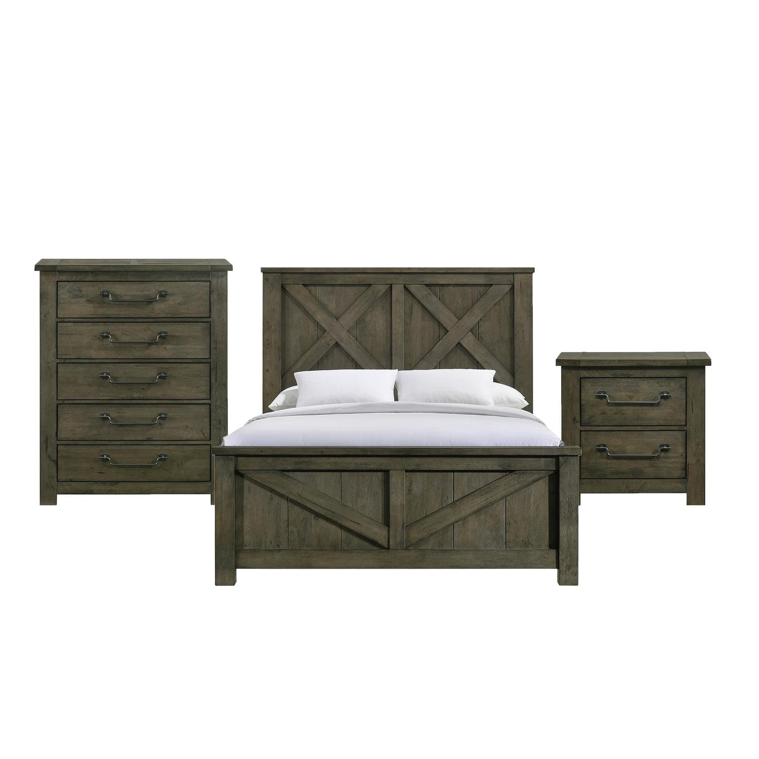 Memphis Dark Gray Wood Queen Panel 3PC Bedroom Set