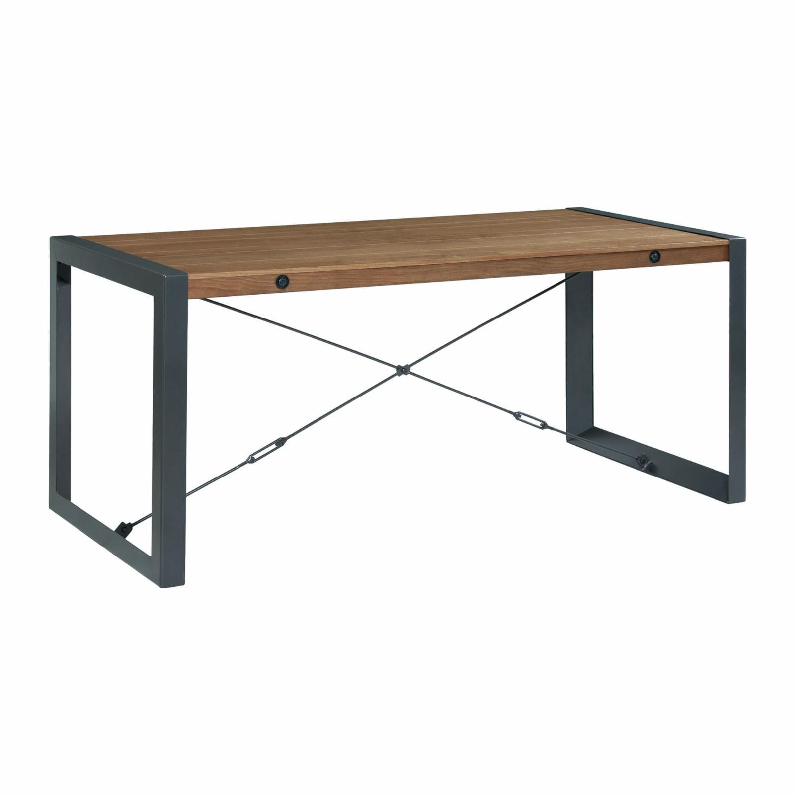 Walnut and Black Industrial Rectangular Dining Table with Metal Legs