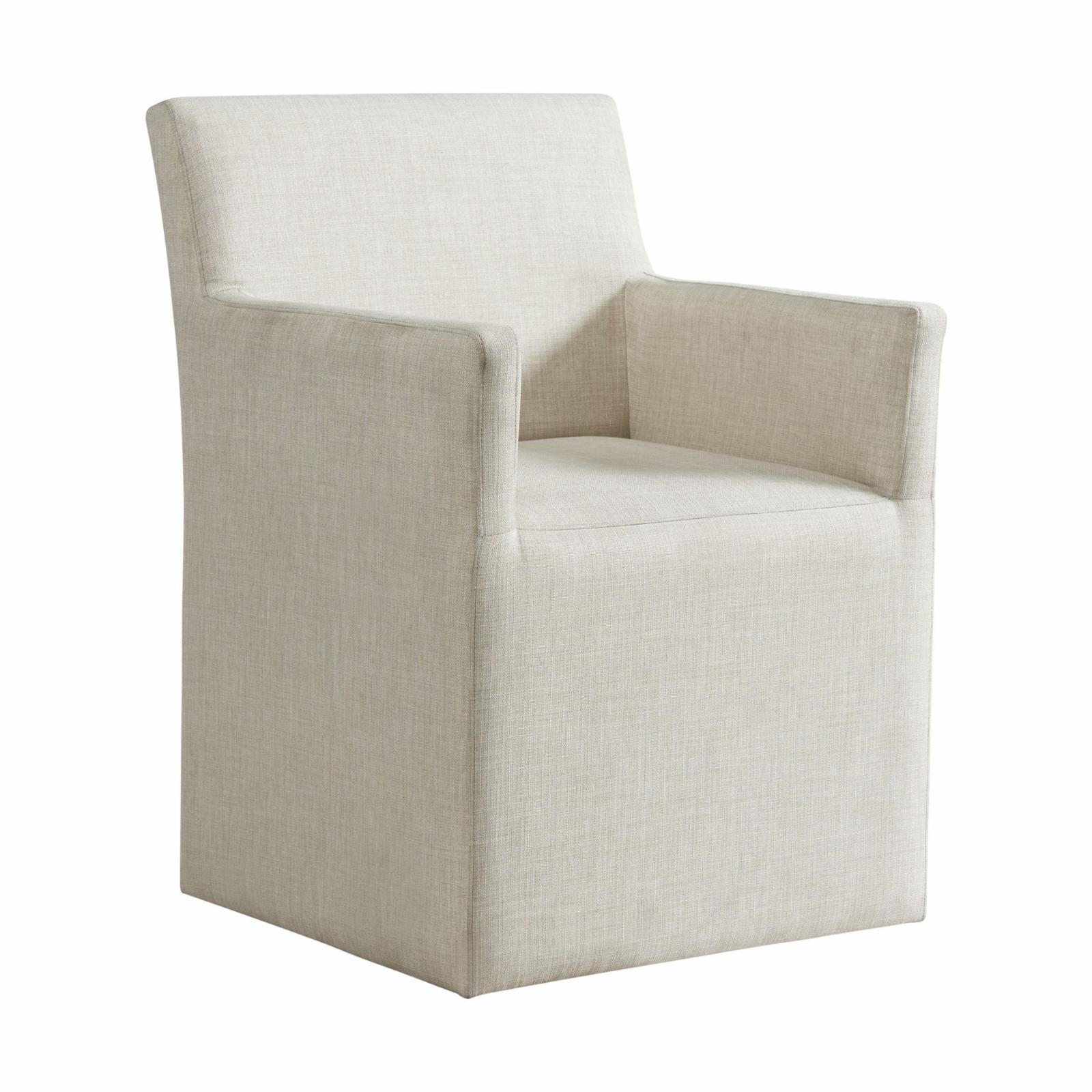 Transitional Gray Upholstered Wood Arm Chair with Casters