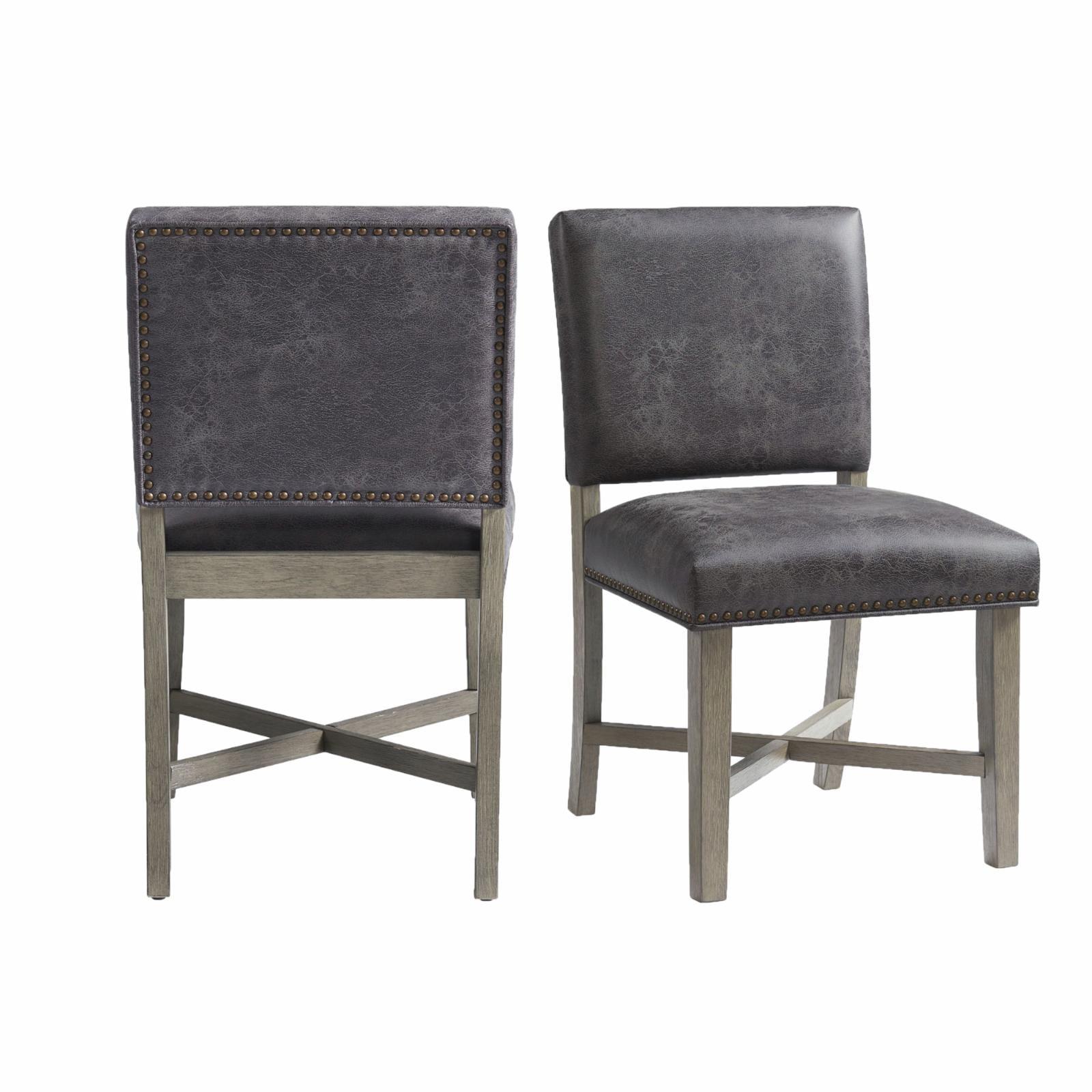 Gray Faux Leather Upholstered Wood Side Chair Set