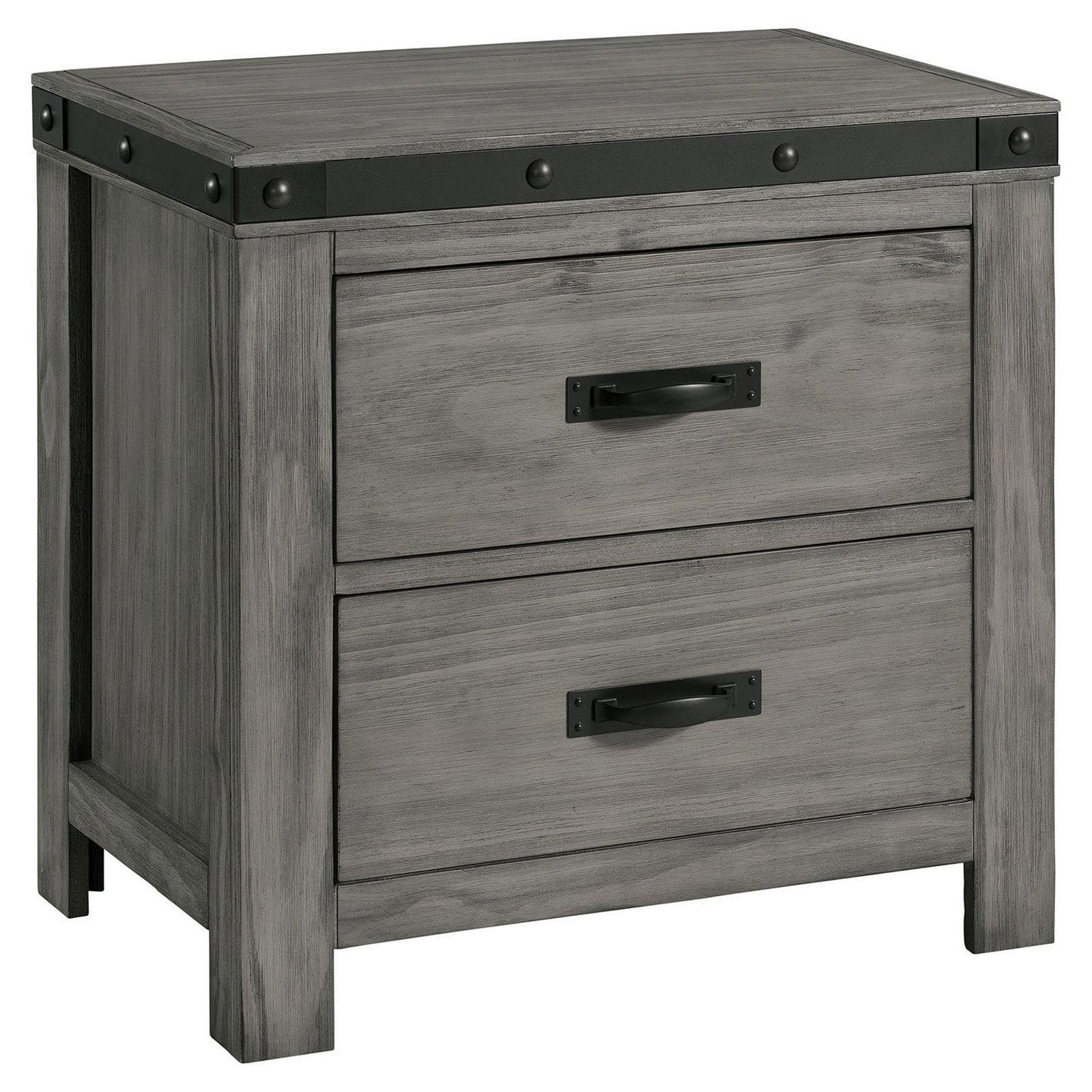 Gray Wood and Metal 2-Drawer Nightstand