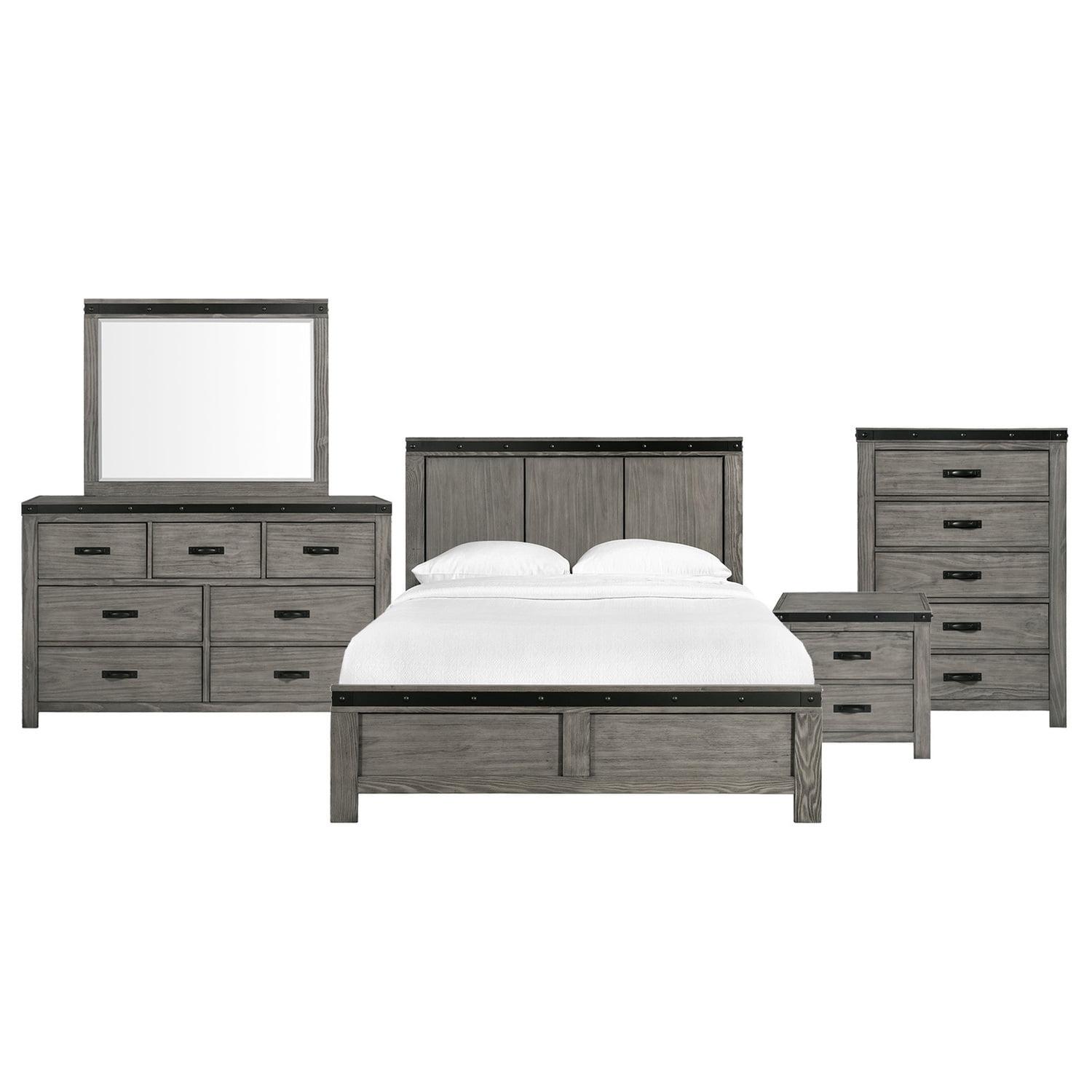 Montauk Queen Dark Gray 5-Piece Bedroom Set with Metal Trim