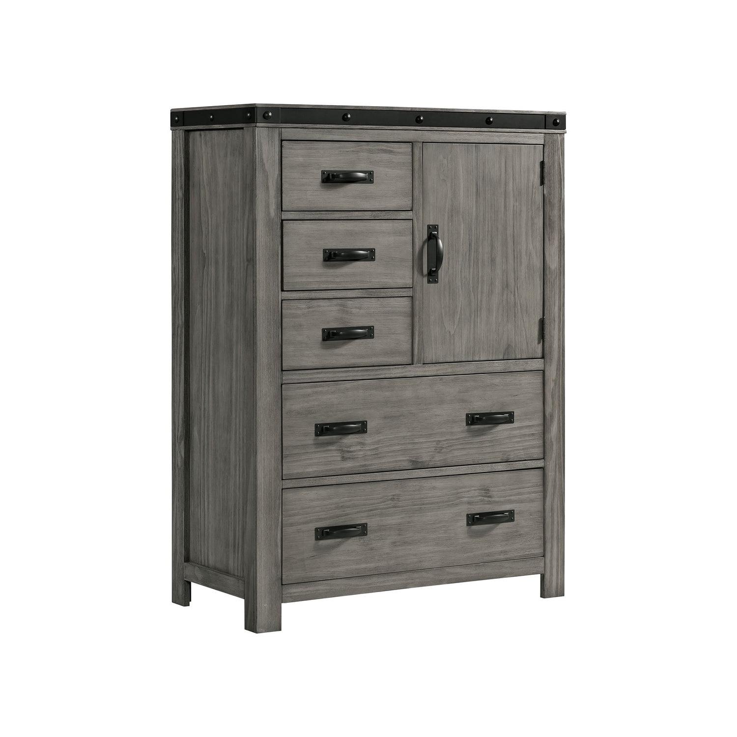 Gray Industrial Solid Wood Gentleman's Chest with Black Metal Trim