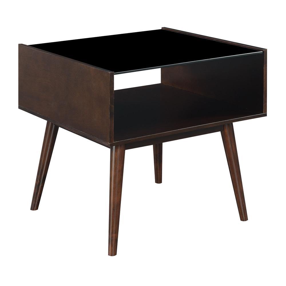 Mid-Century Modern Espresso Square Wood End Table with Open Shelf