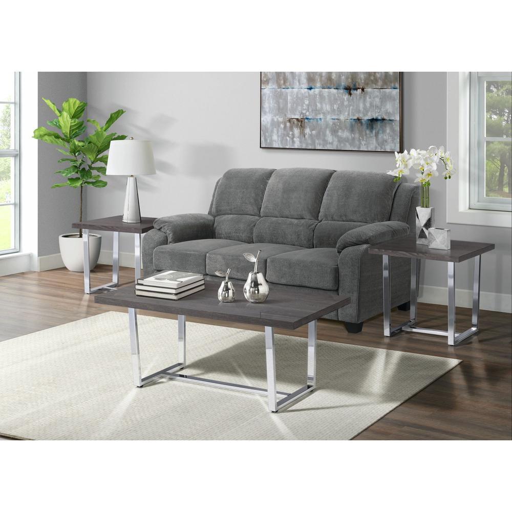 Nadine 3-Piece Dark Oak and Chrome Rectangular Coffee Table Set