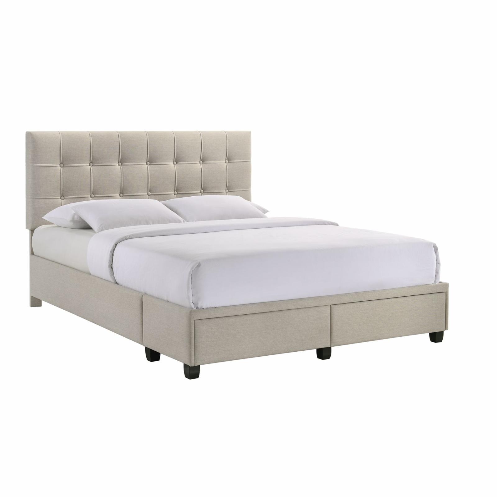 White Queen Upholstered Storage Bed with Tufted Headboard and Drawers