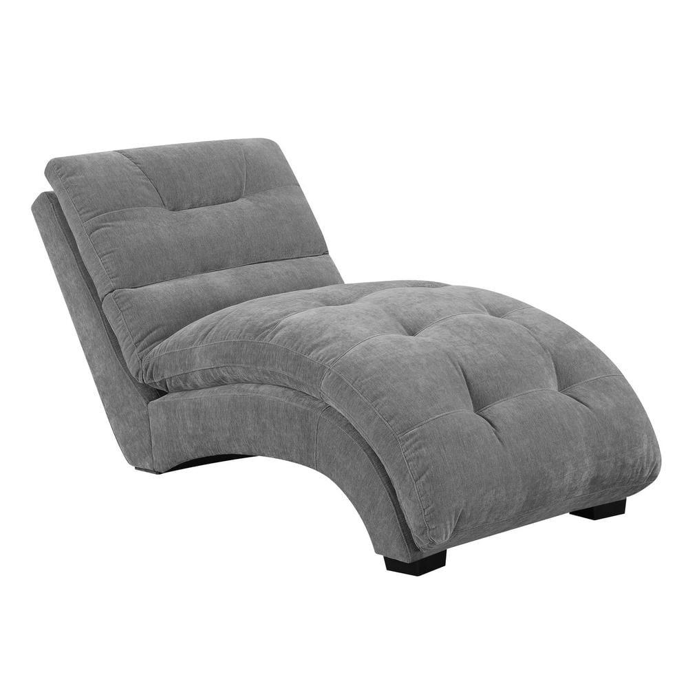 Gray Microfiber Armless Chaise Lounger with Tufted Design