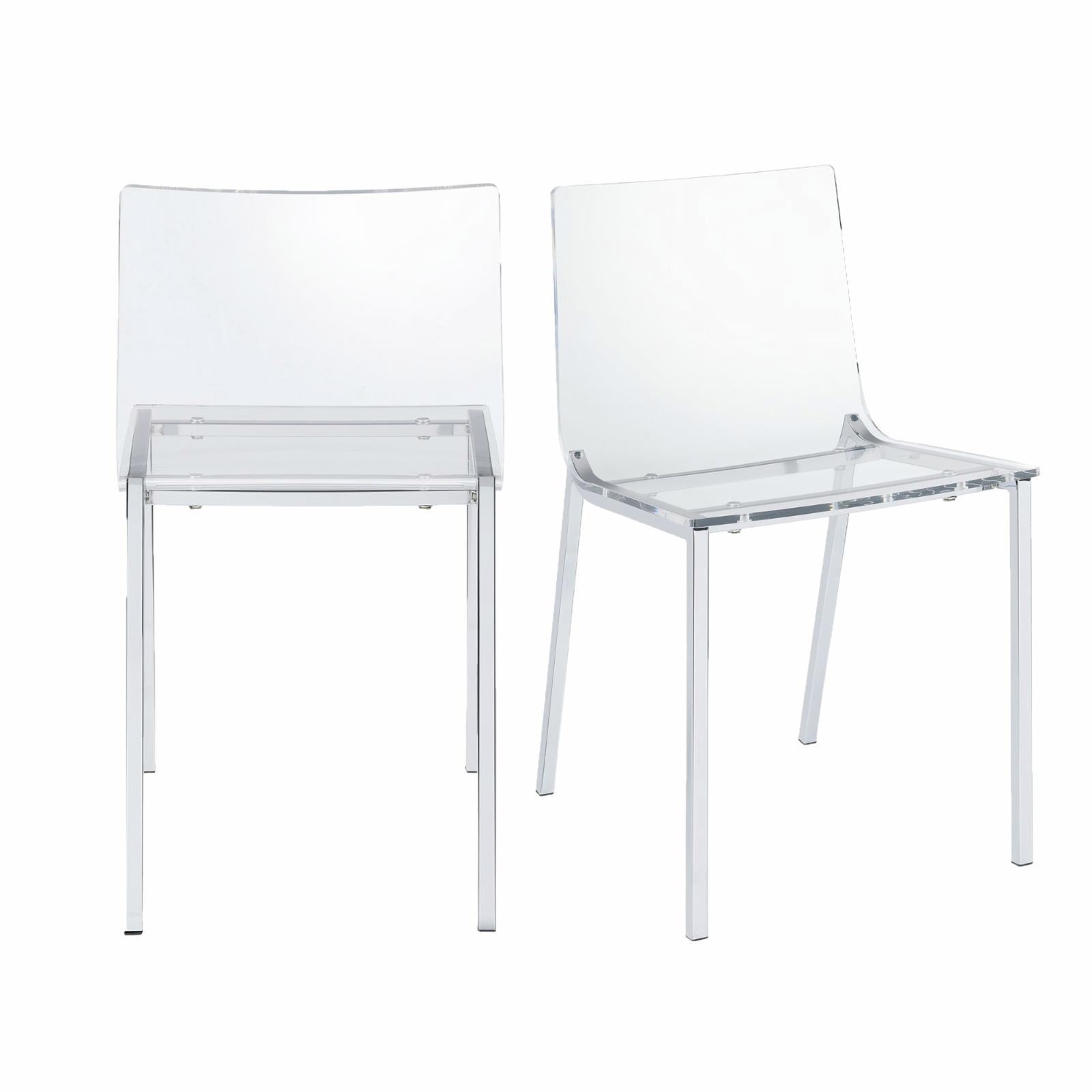 Clear Acrylic and Chrome Metal Side Chair Set