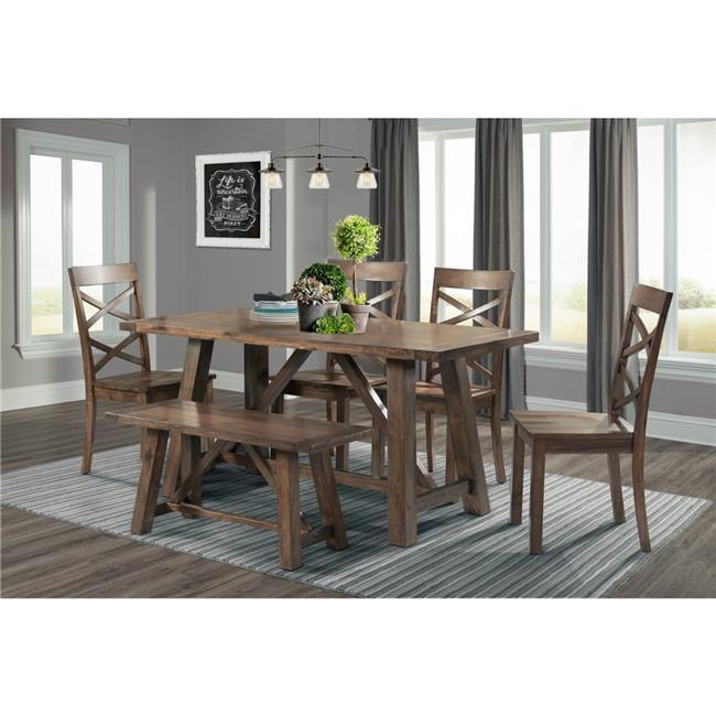 Rustic Walnut 6-Piece Dining Set with Bench and Chairs