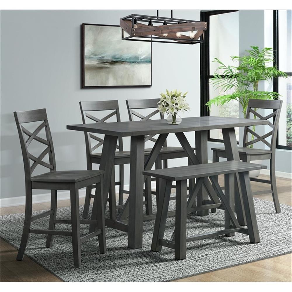 6pc Regan Counter Height Dining Set Table, 4 Side Chairs and Bench Gray - Picket House Furnishings