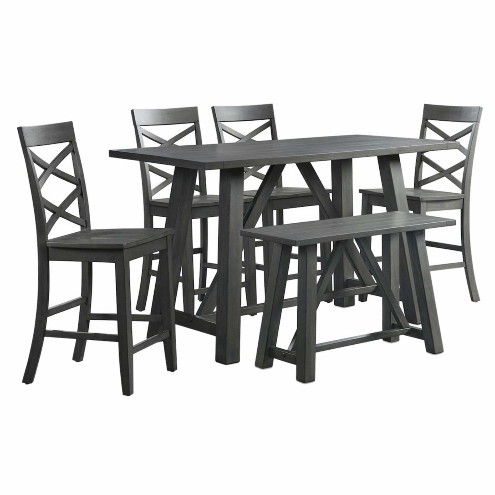 Rustic Gray 6PC Counter Height Farmhouse Dining Set with Bench