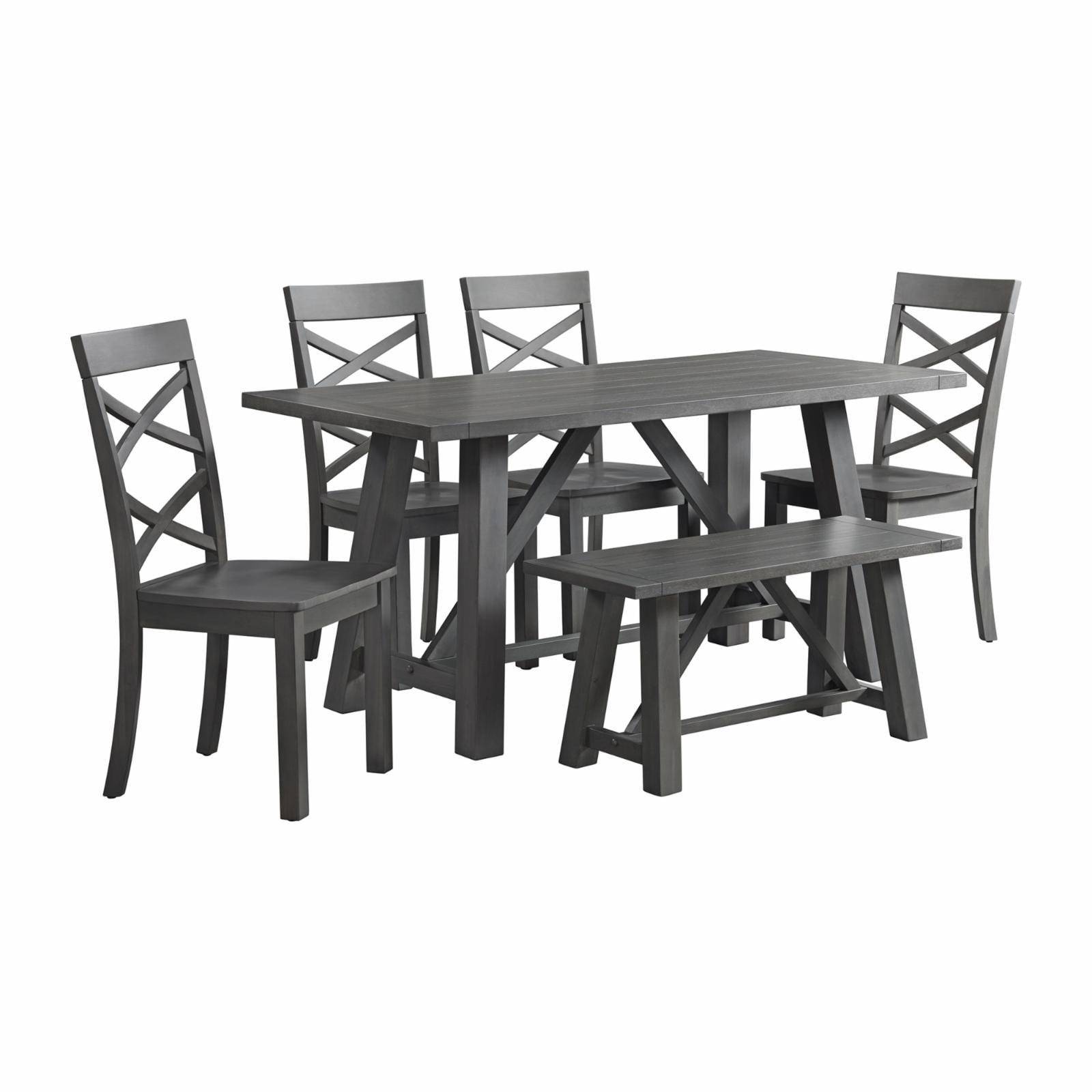 Rustic Farmhouse 6PC Gray Dining Set with Cross-Back Chairs