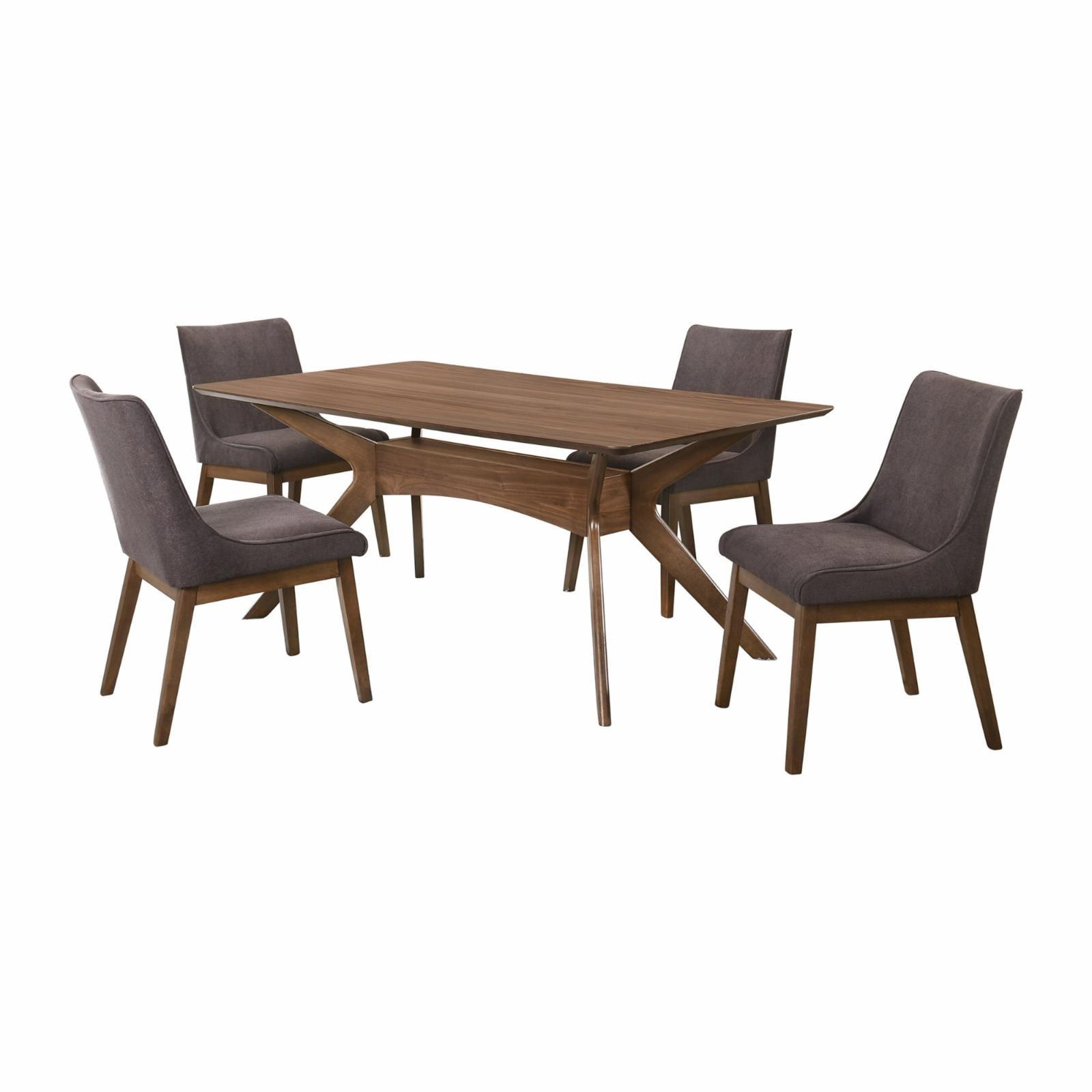 Ronan Mid-Century Walnut Dining Set with Charcoal Upholstered Chairs