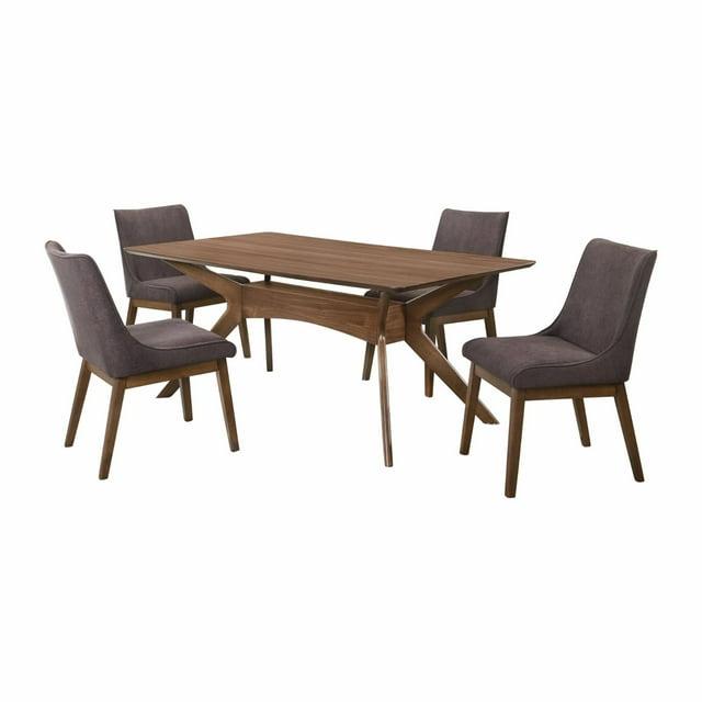 5pc Ronan Dining Set with 4 Armchairs Walnut - Picket House Furnishings: Mid-Century Modern, Rubberwood Frame