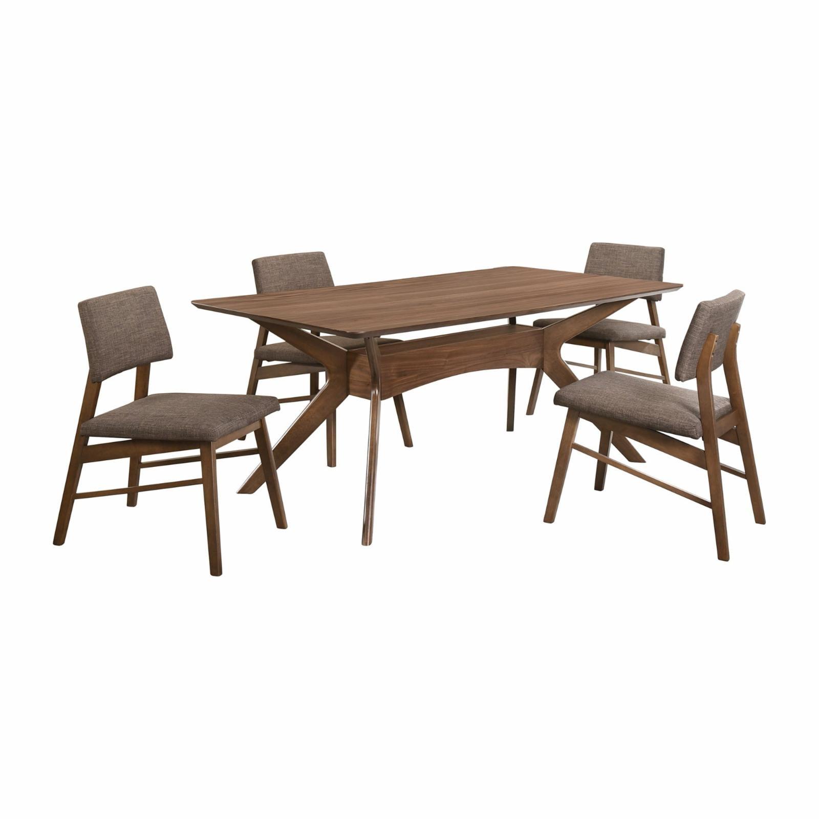 Ronan Mid-Century Walnut Dining Set with Pebble Brown Chairs