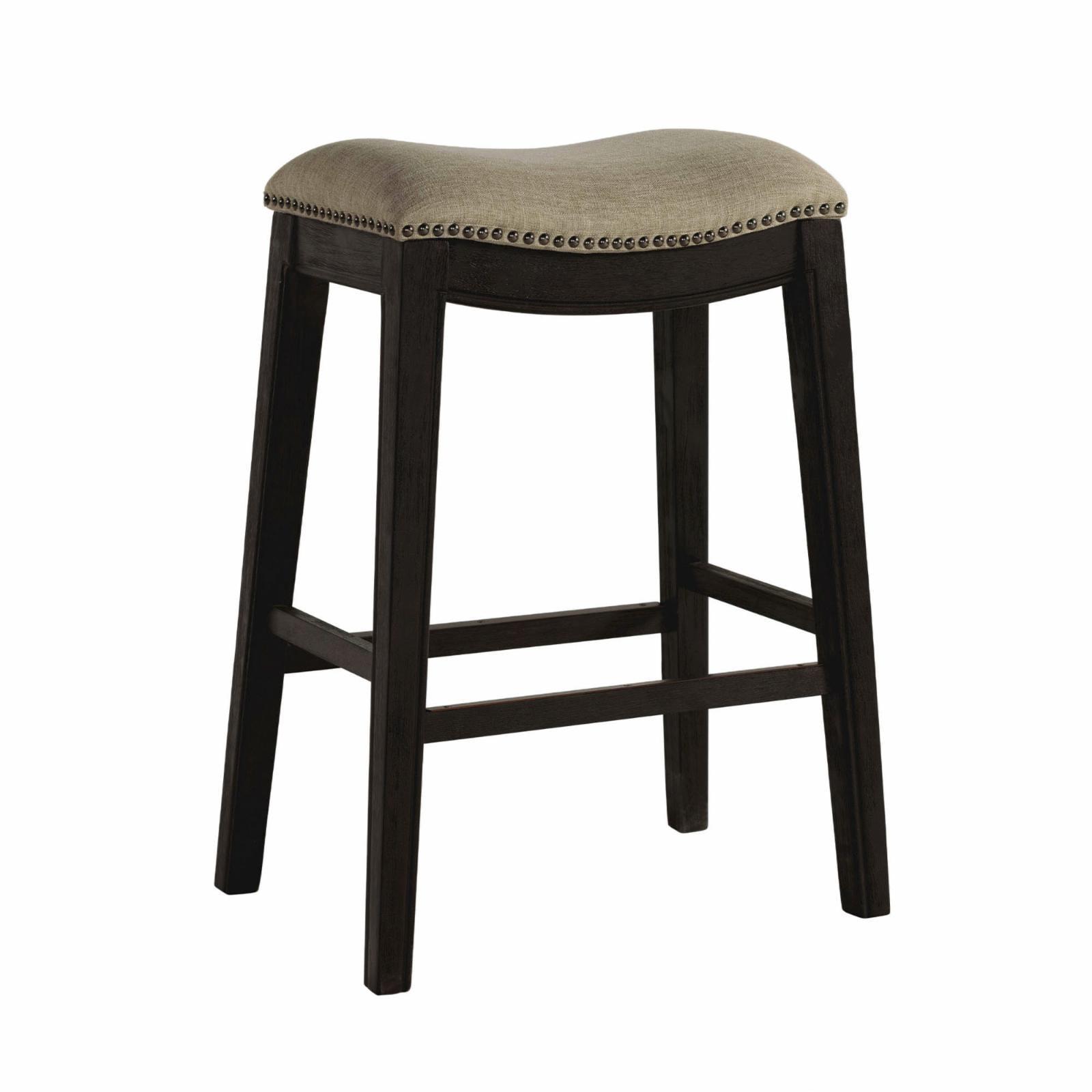 Rooney 30" Espresso Wood and Beige Linen Backless Bar Stool