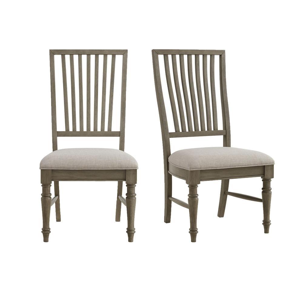 Gray Upholstered Wood Slat Back Side Chair Set