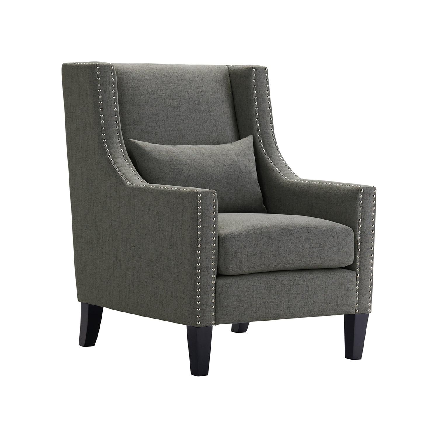 Gray Transitional Accent Chair with Nailhead Trim