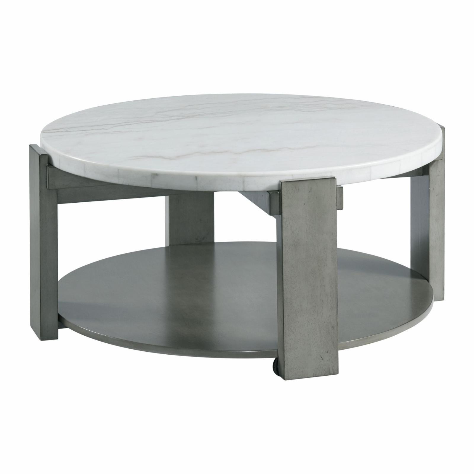 Gray Round Marble Top Coffee Table with Wood Base