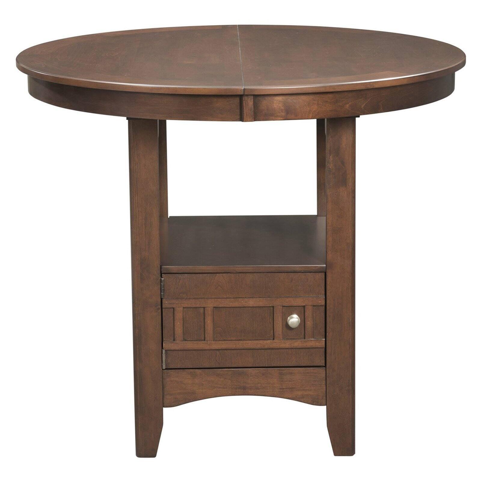 Cherry Brown Round Extendable Wood Counter Height Dining Table