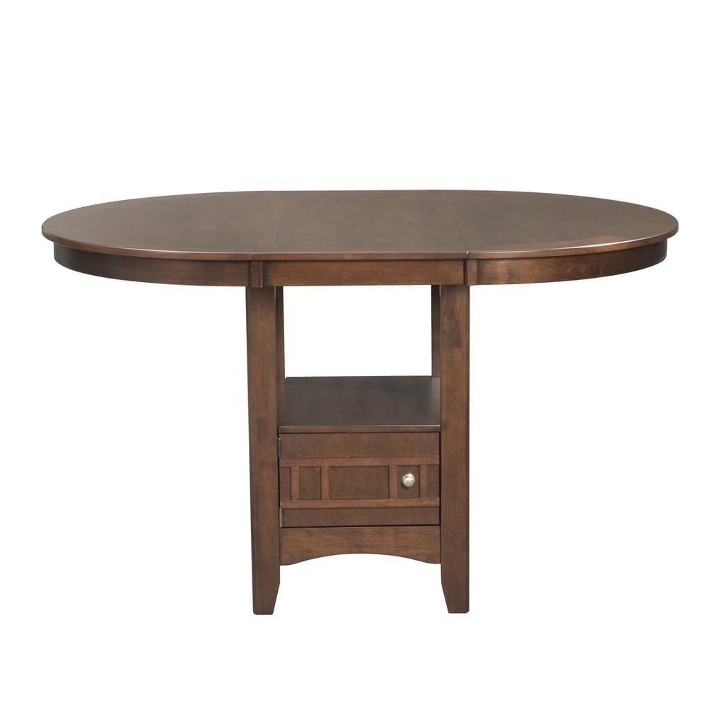 Cherry Brown Round Extendable Wood Counter Height Dining Table