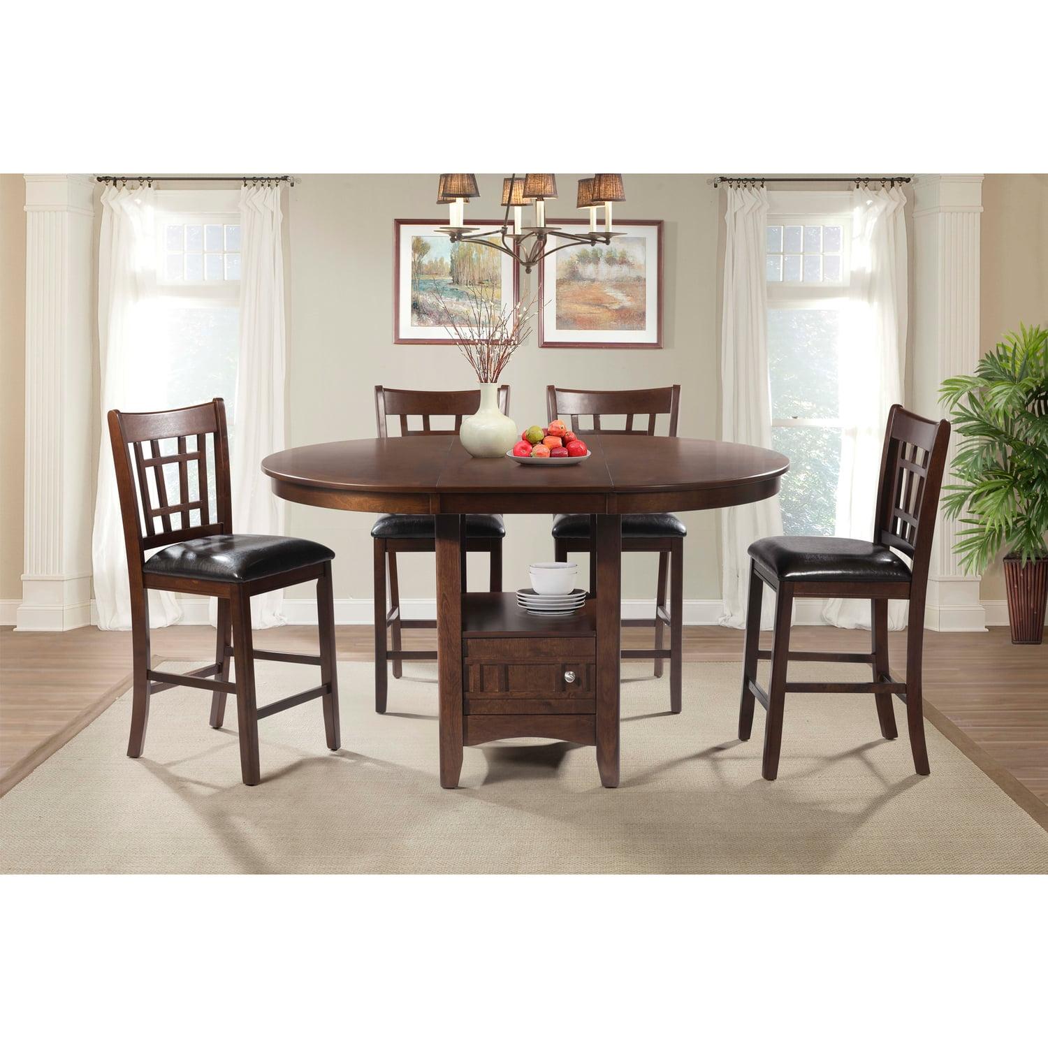 Cherry Rubberwood Pub Dining Set with 4 Faux Leather Chairs