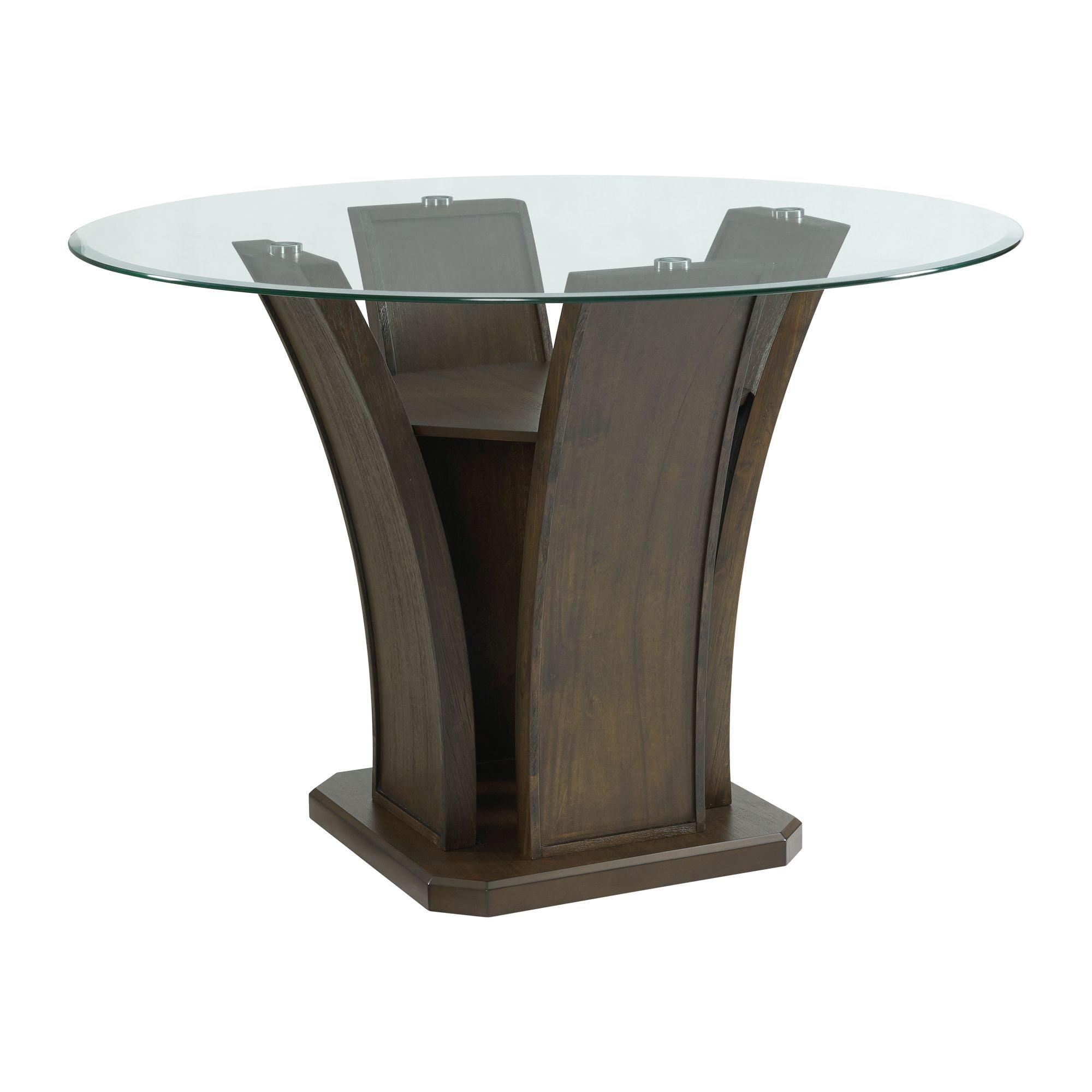 Simms Round Walnut Glass Top Counter Height Dining Table