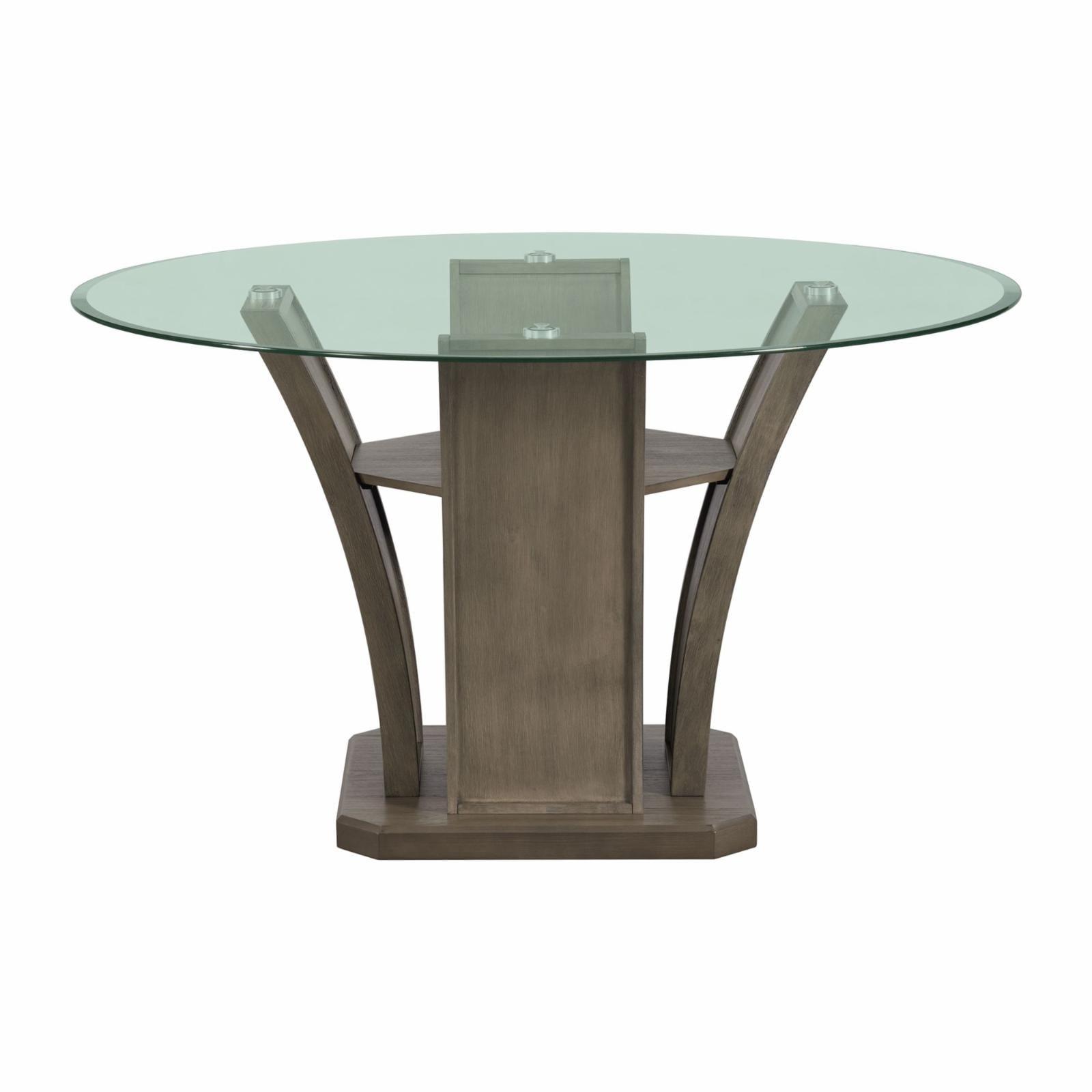 54" Round Gray Wood and Glass Dining Table