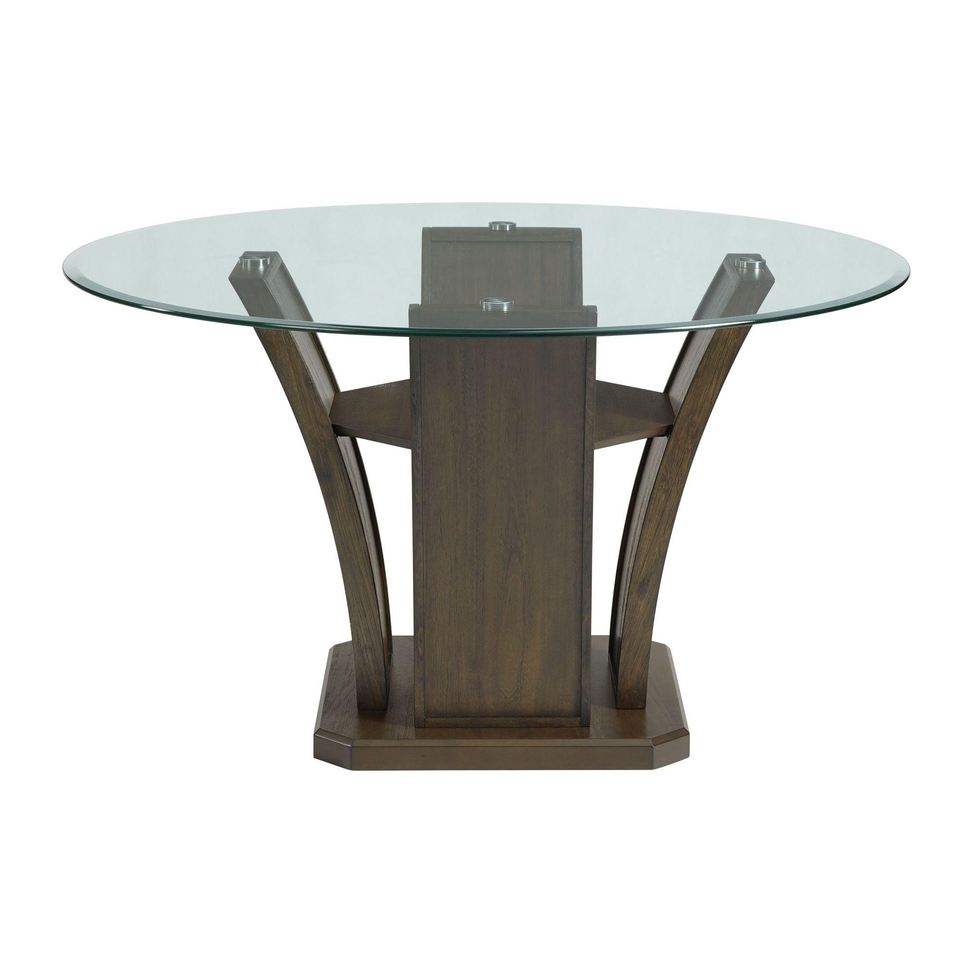 Transitional Simms 54" Round Walnut & Glass Dining Table