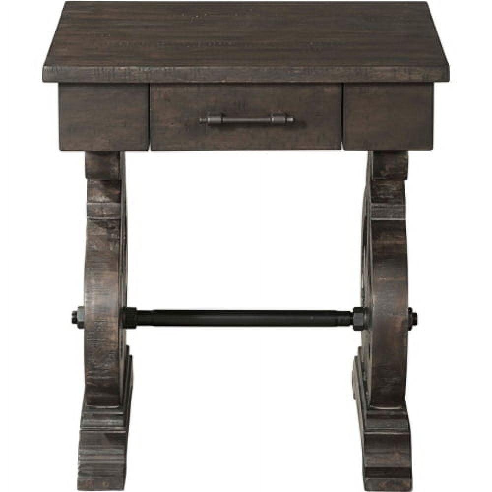 Traditional 22" Round Brown Wood & Stone End Table with Storage