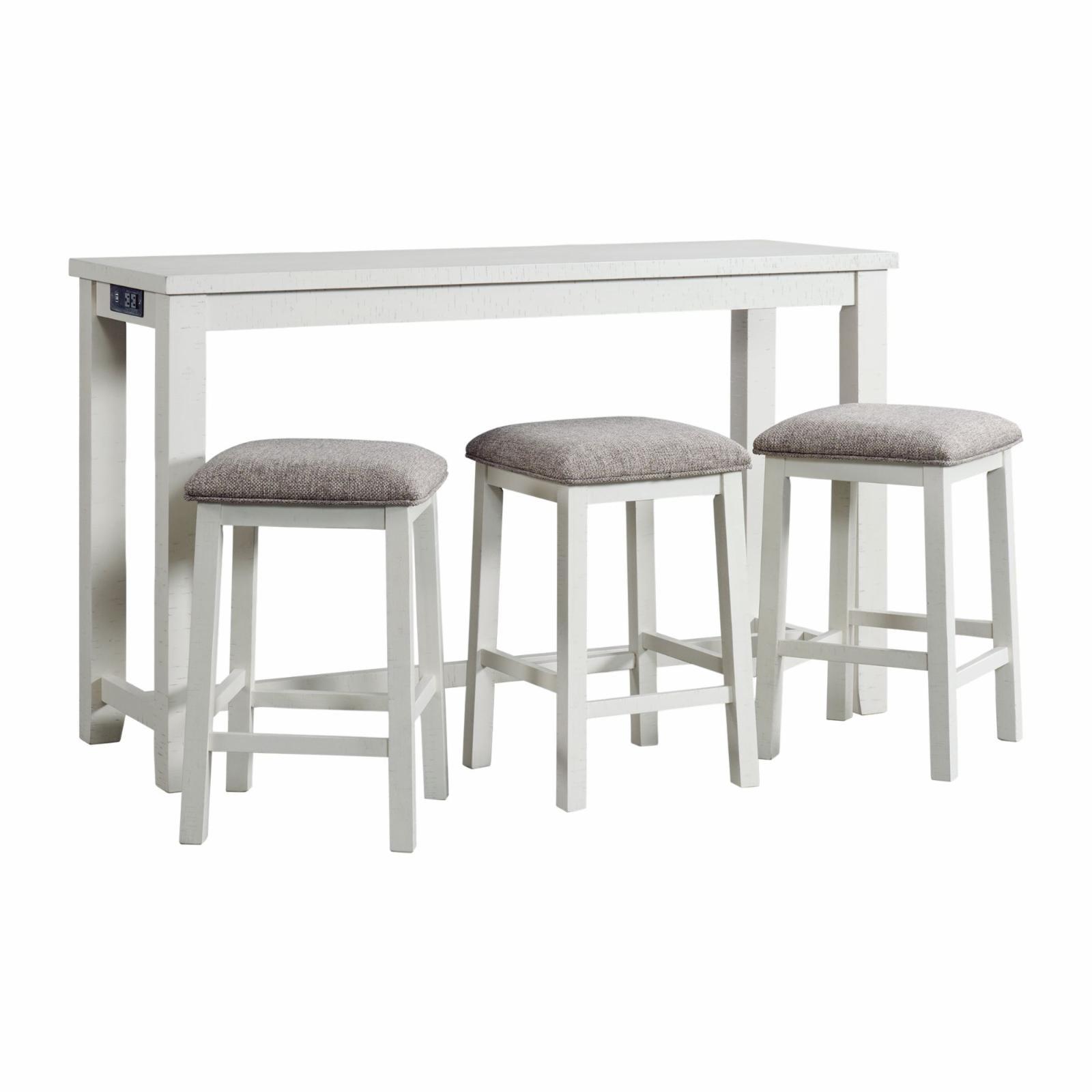 White Multipurpose Bar Table Set with Upholstered Stools