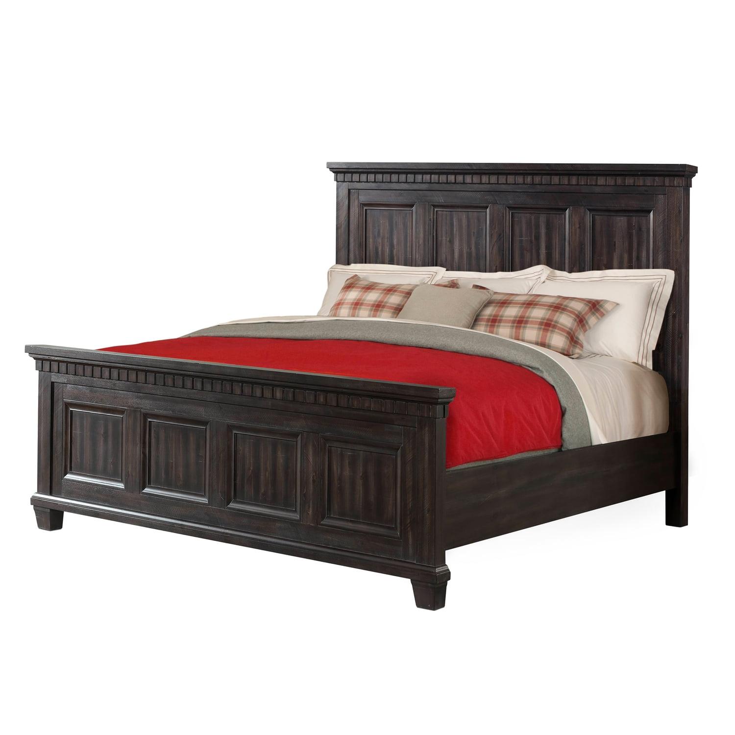 Traditional King Panel Bed with Wood Frame in Smokey Brown