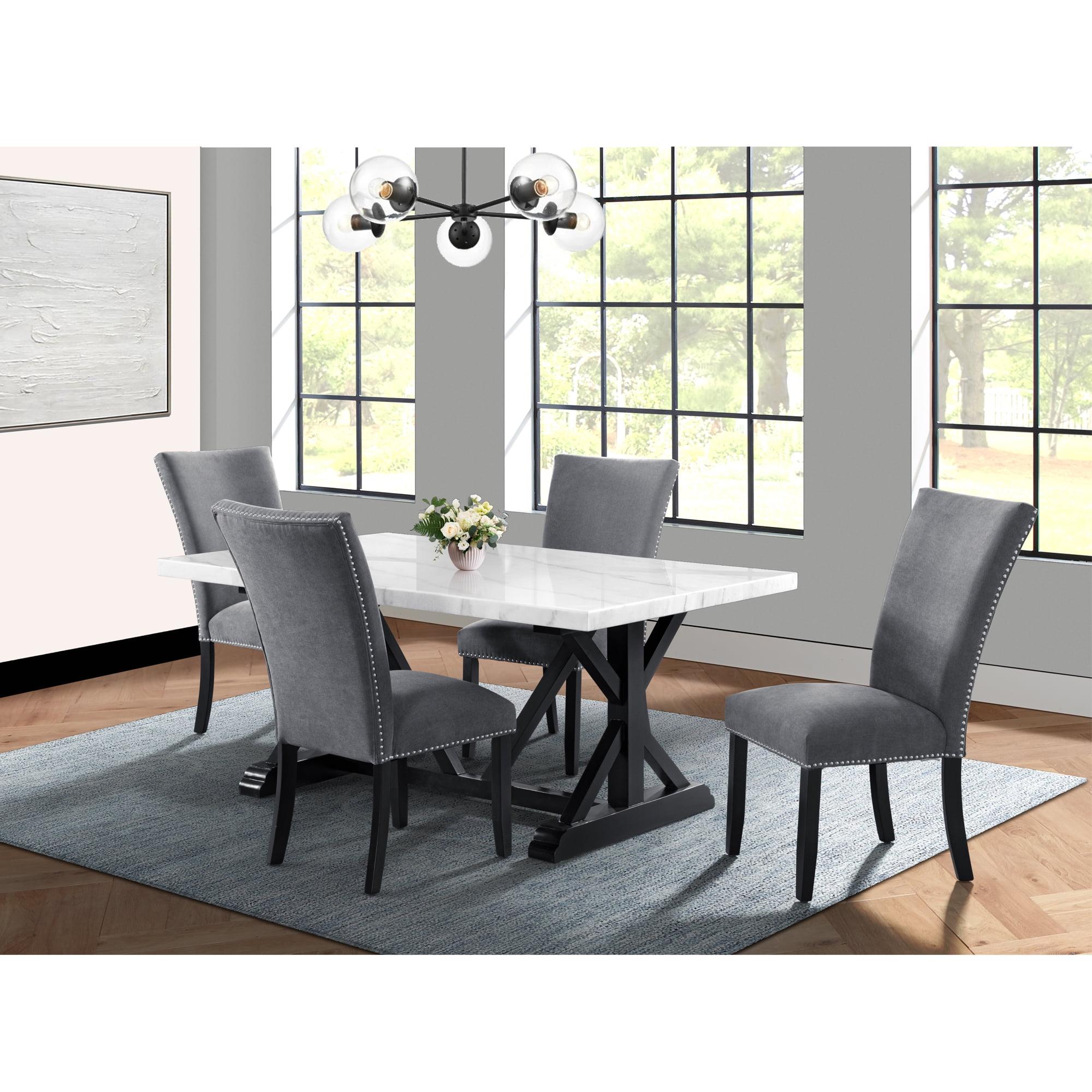 5pc Stratton Standard Height Dining Set: Marble Top, Charcoal Upholstered Chairs - Picket House Furnishings