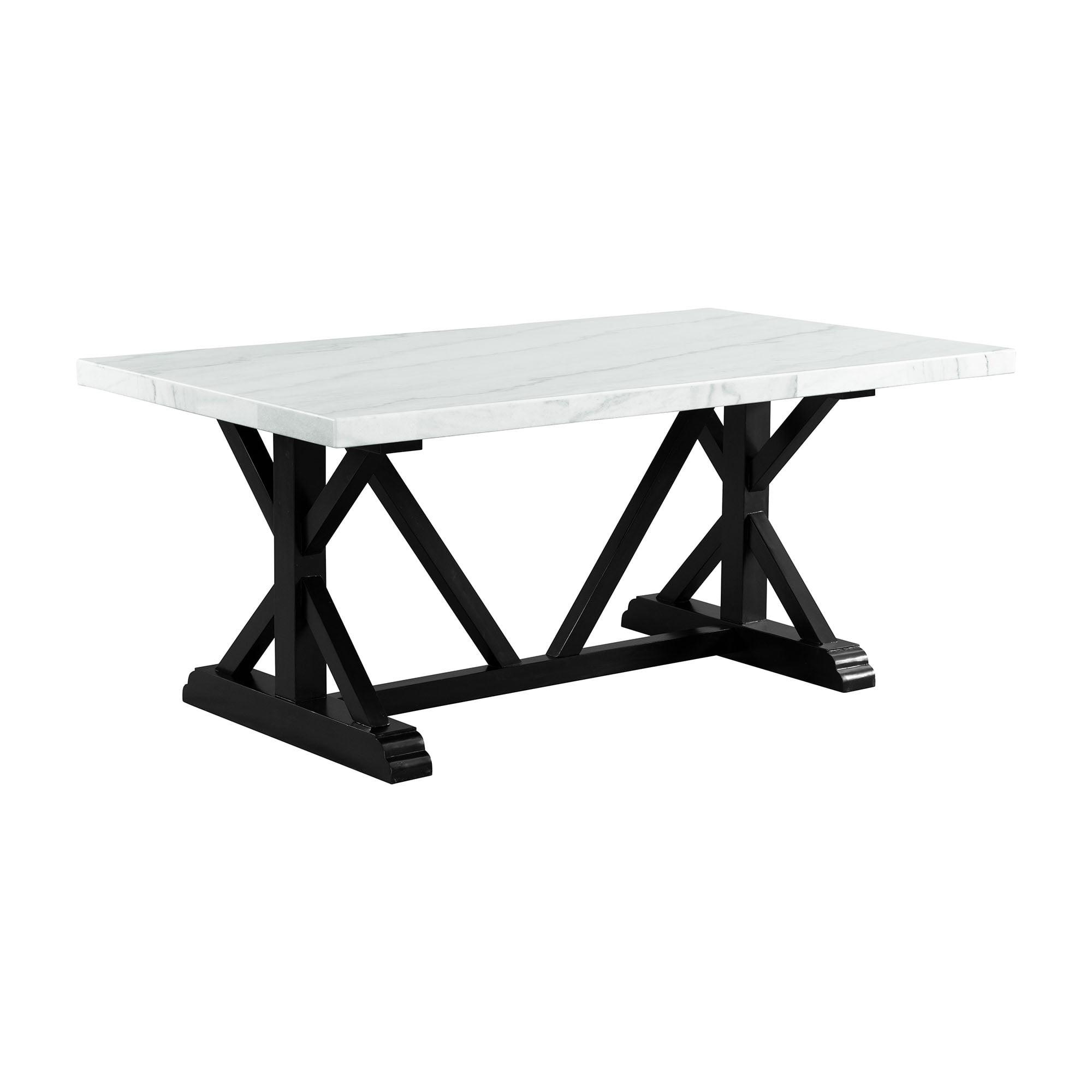 Stratton 70" White Marble and Brown Wood Dining Table