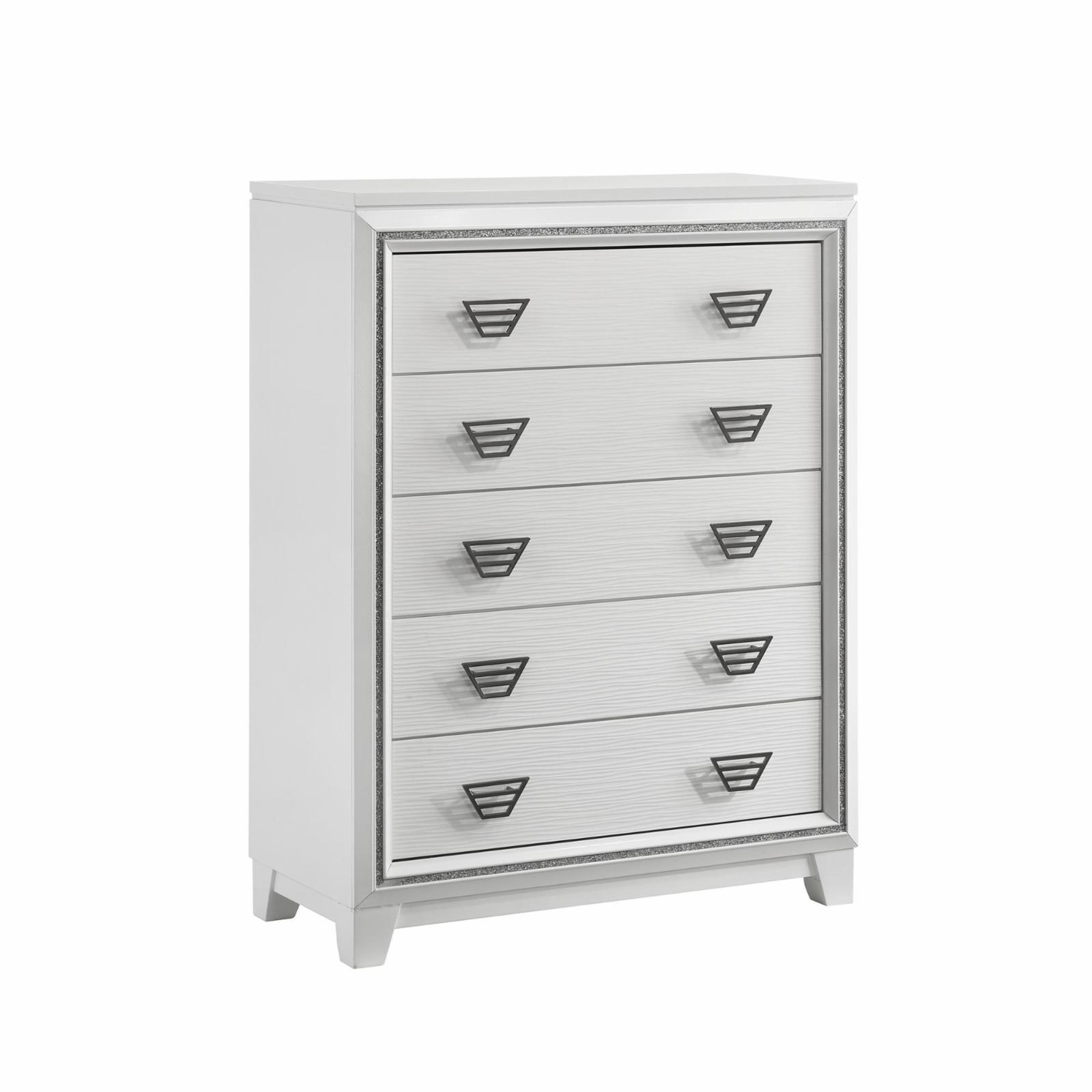 White Glam 5-Drawer Chest with Felt Lined Top Drawer