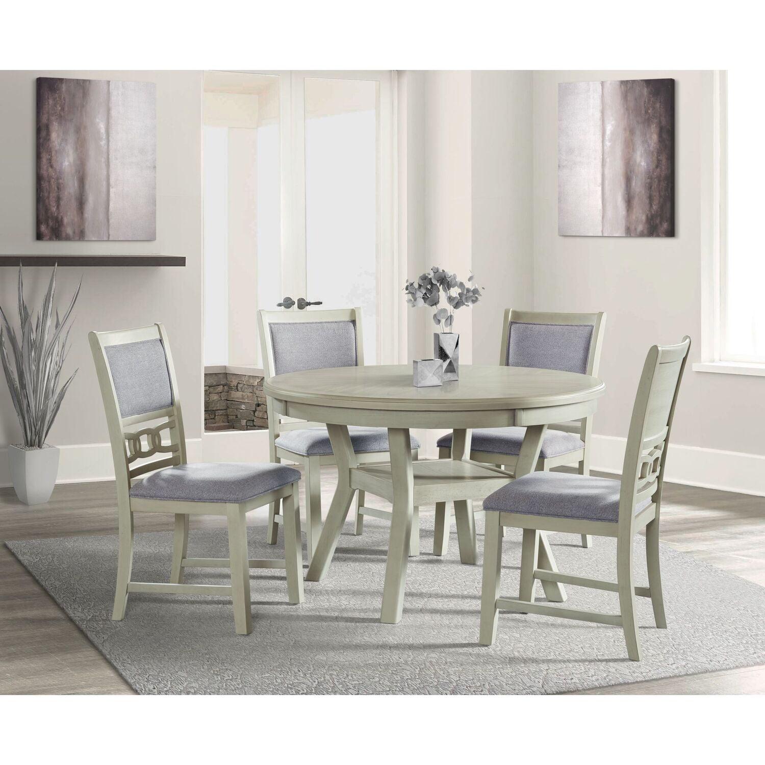 Bisque Finish 5PC Dining Set with Gray Upholstered Chairs and Shelf Base