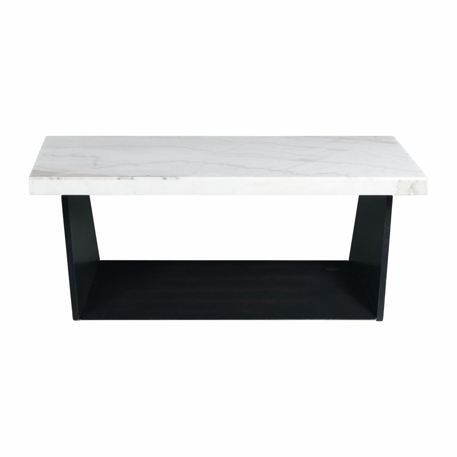 Contemporary Beckley 48" Rectangular White Marble & Wood Coffee Table