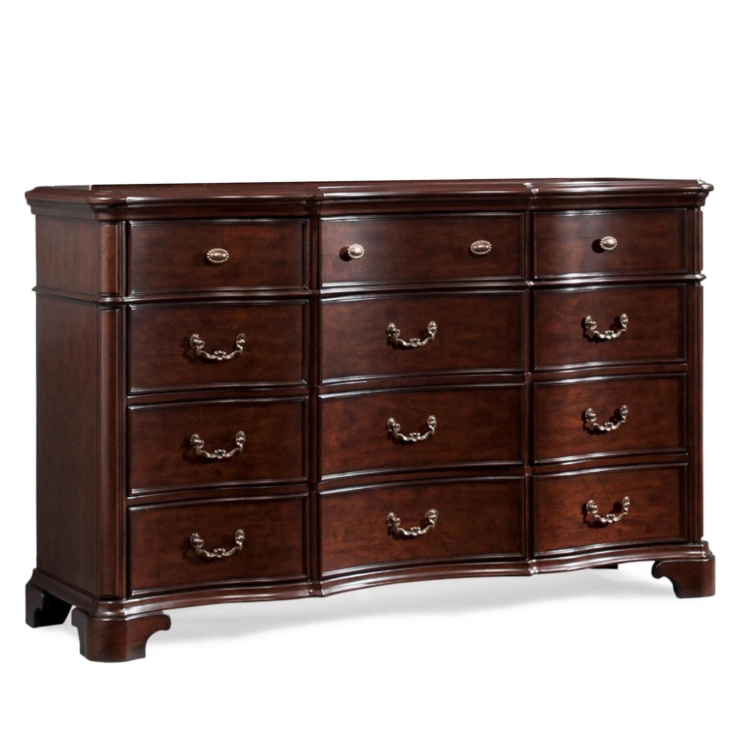 Tomlyn 68" Dark Cherry Poplar Wood Dresser with Felt Lined Drawers