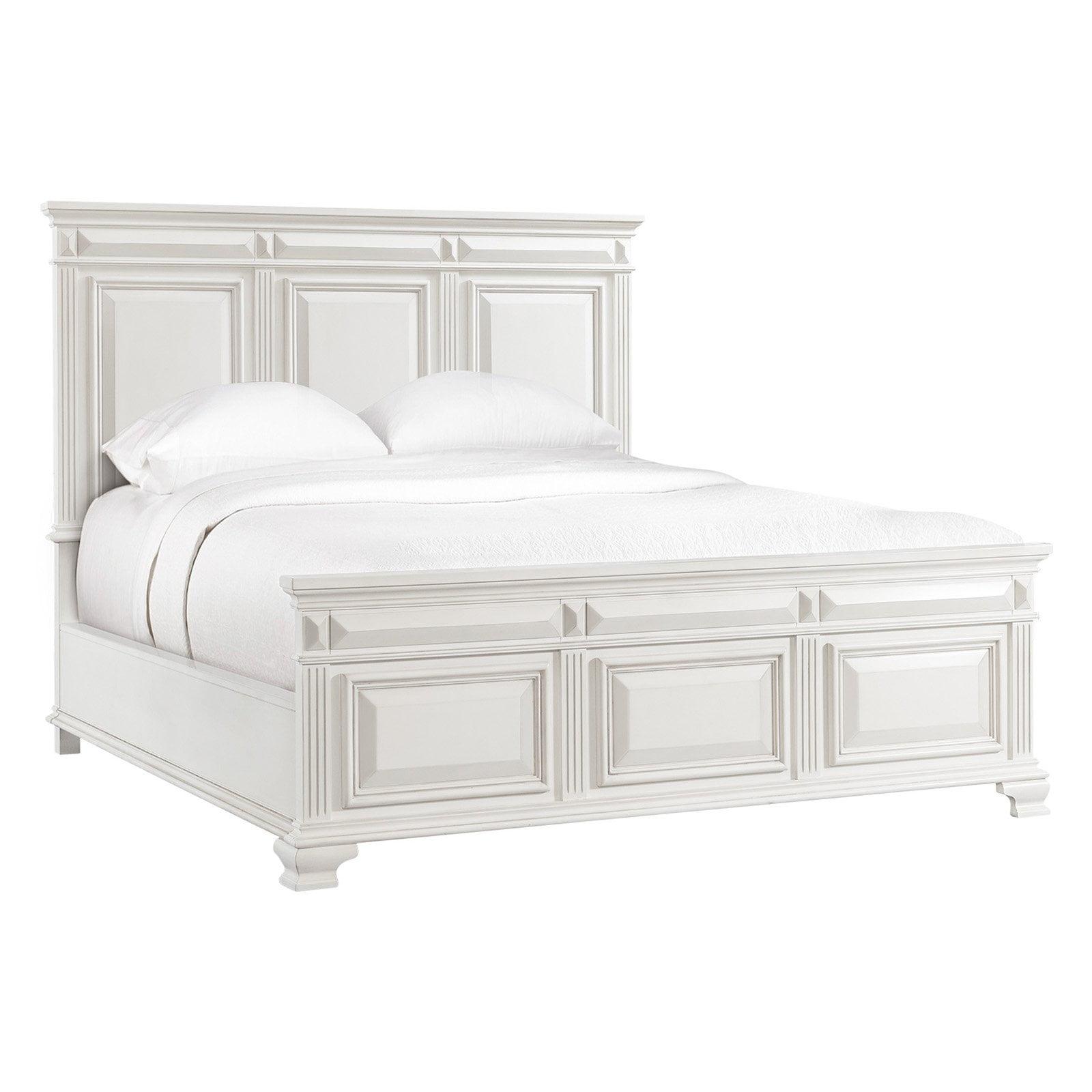 White King Panel Bed with Wood Frame and Headboard