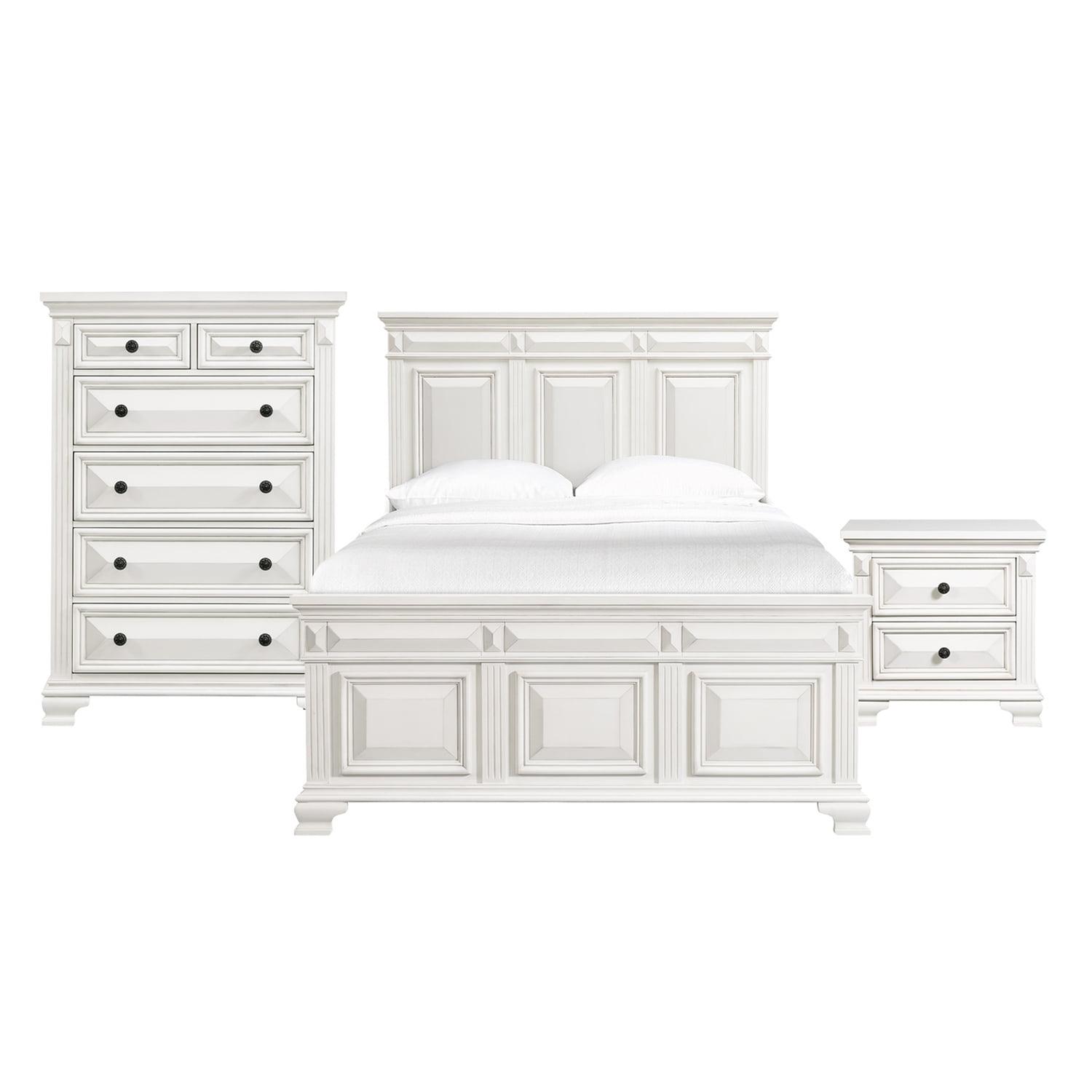 Trent Queen White Acacia Wood Panel Bedroom Set