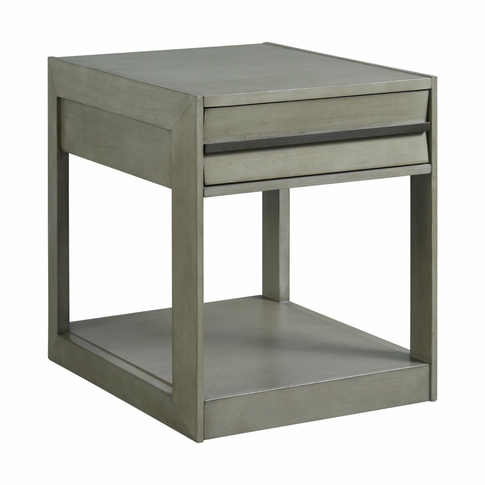 Gray Acacia Wood Rectangular End Table with Shelf