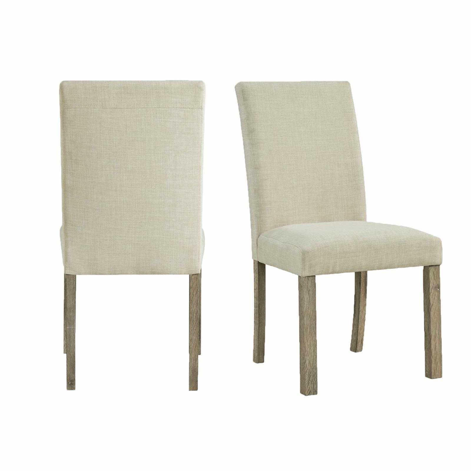 Gray Linen Upholstered Wood Side Chair Set