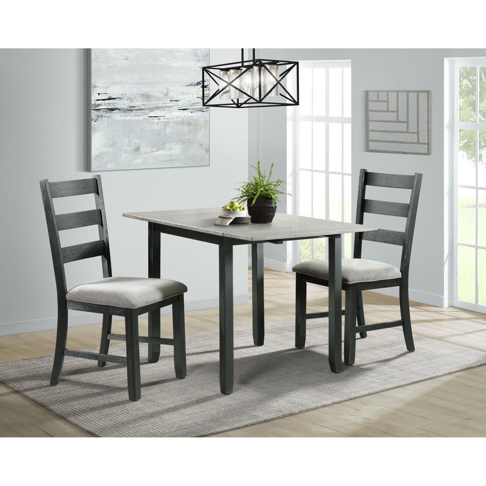 Picket House Furnishings 3pc Tuttle Drop Leaf Extendable Dining Table Set and 2 Chairs Gray/Black: Modern Rectangle Shape, Upholstered Chairs