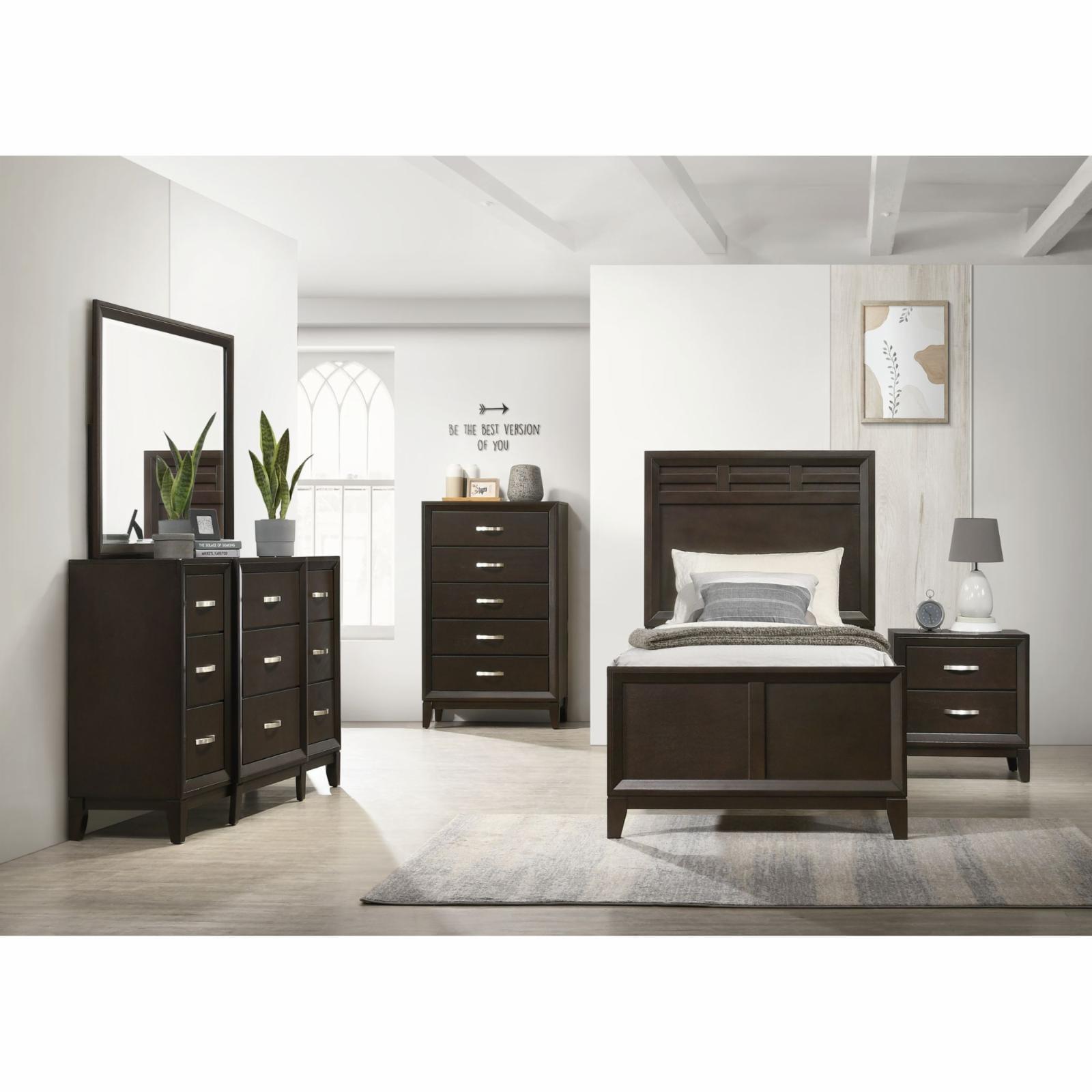 Merlot King Panel Bed with High Wood Headboard and Drawers