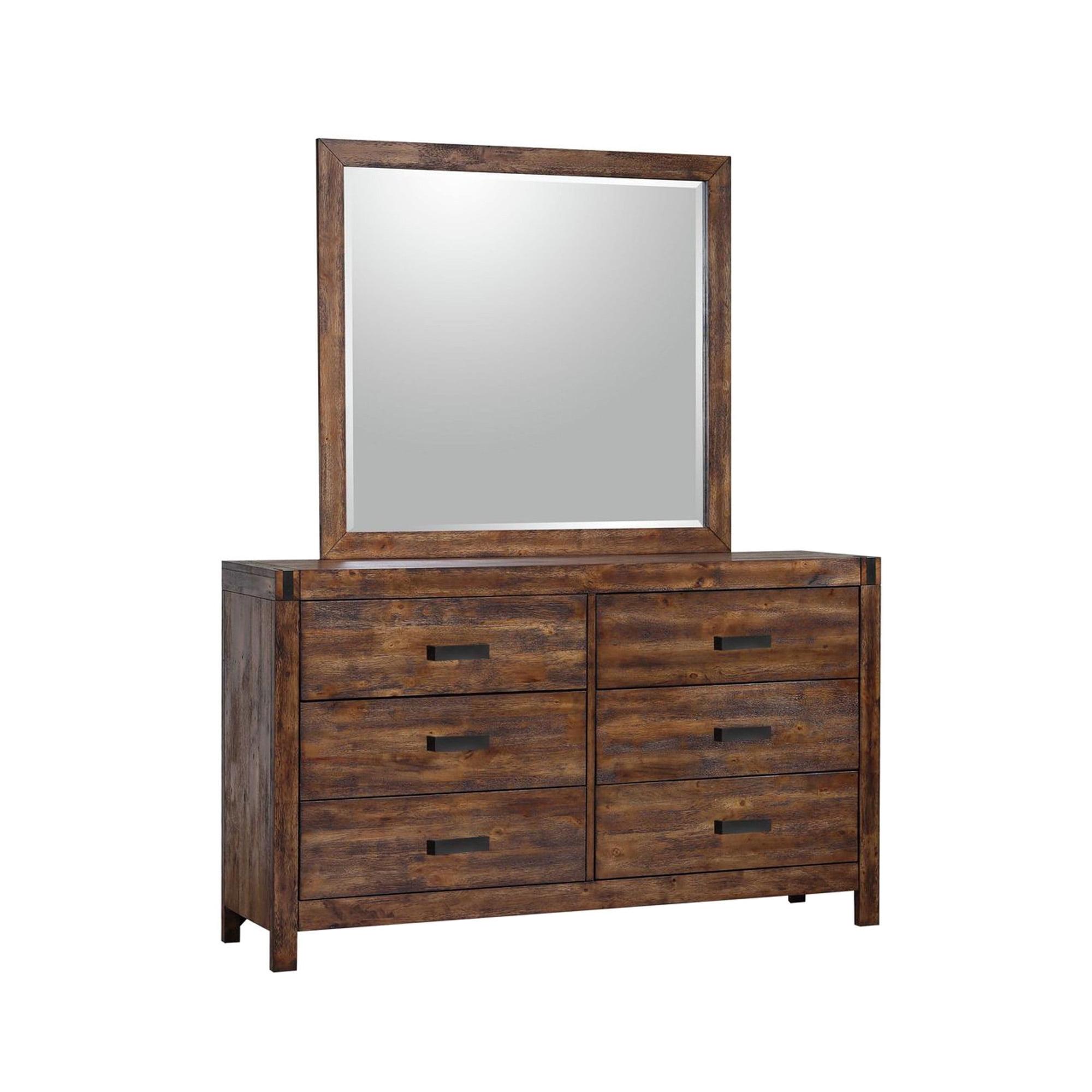 Chestnut Rustic 6-Drawer Dresser with Mirror