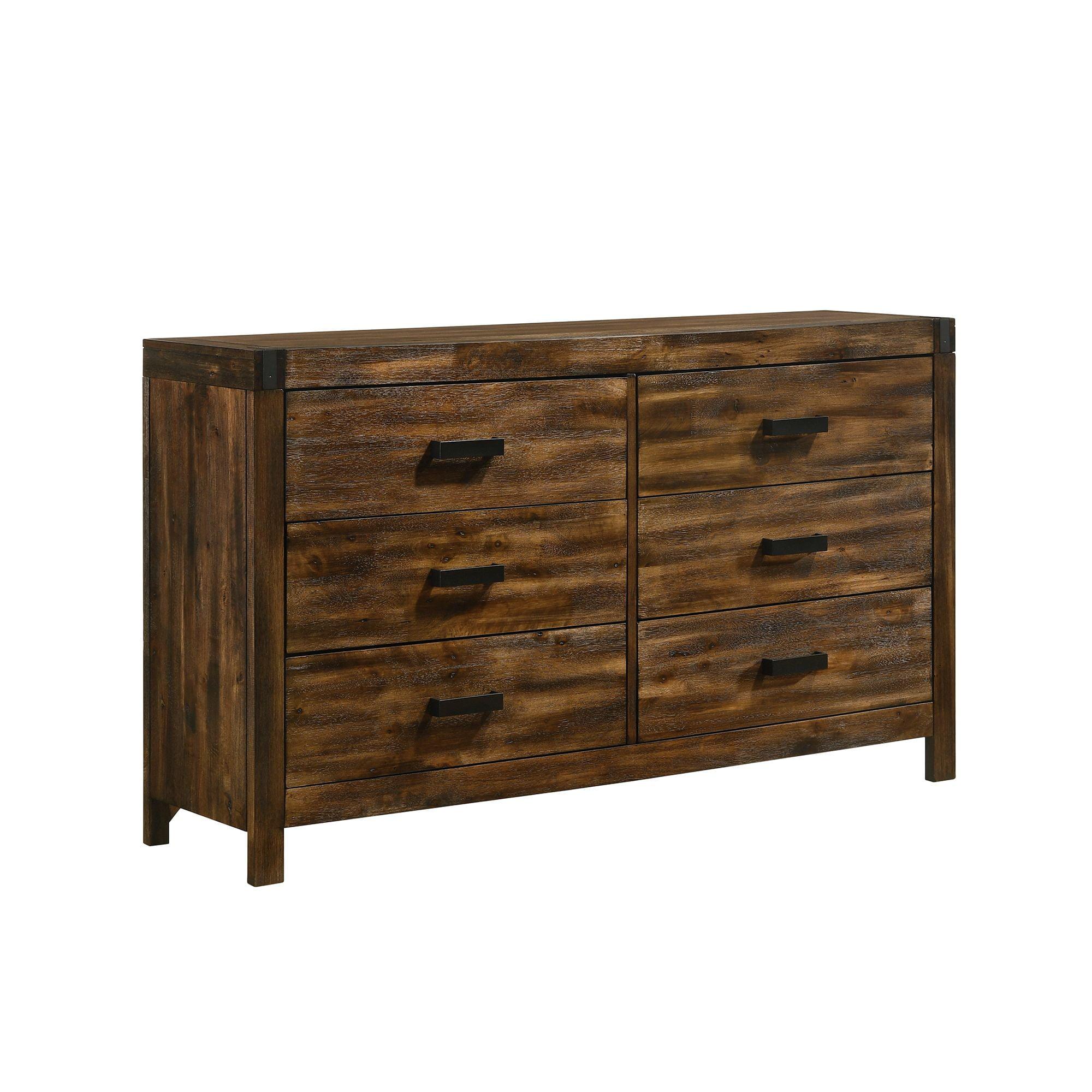 Chestnut Rustic 6-Drawer Dresser with Black Pulls