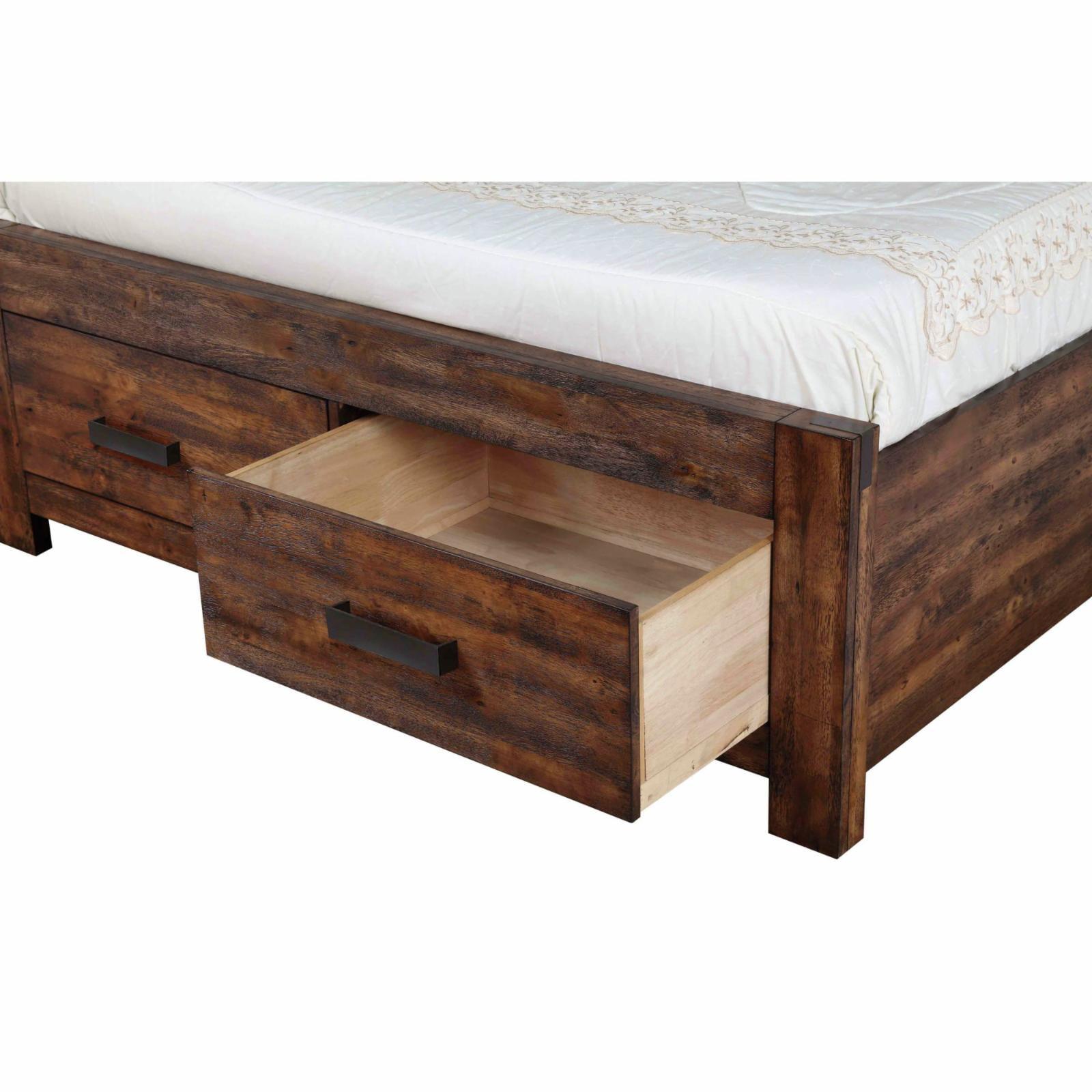 Rustic Chestnut King Storage Bed with Espresso Knobs